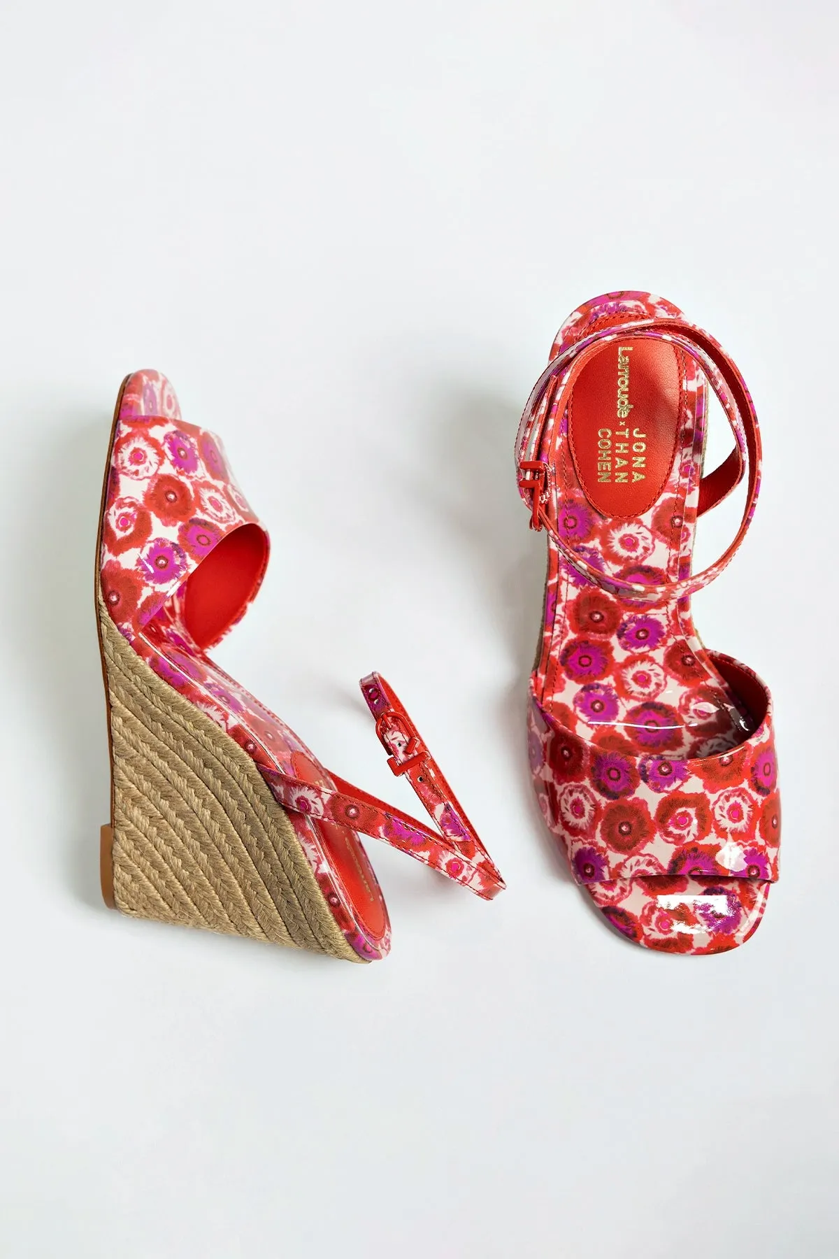 Larroud x Jonathan Cohen Yves Wedge In Red Abstract Printed Patent Leather