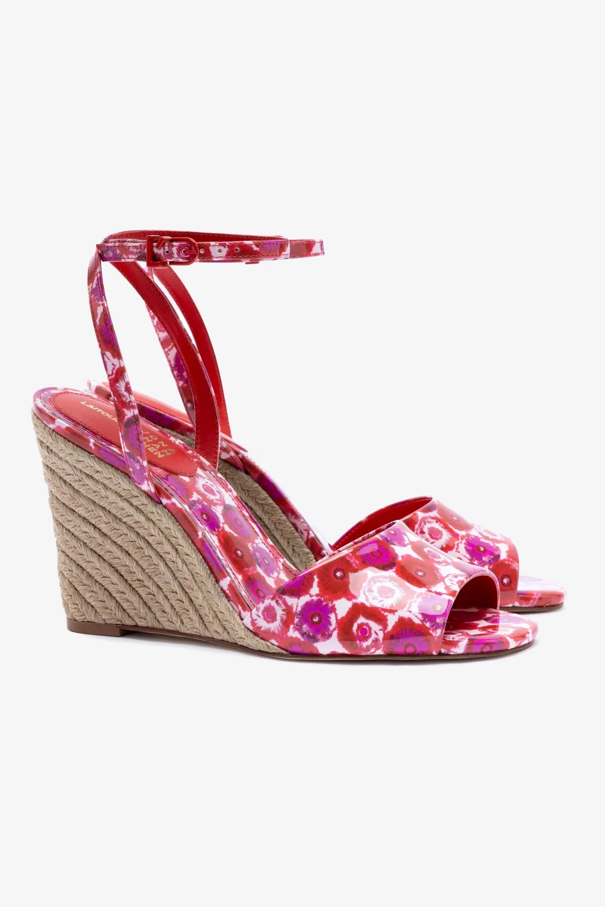 Larroud x Jonathan Cohen Yves Wedge In Red Abstract Printed Patent Leather
