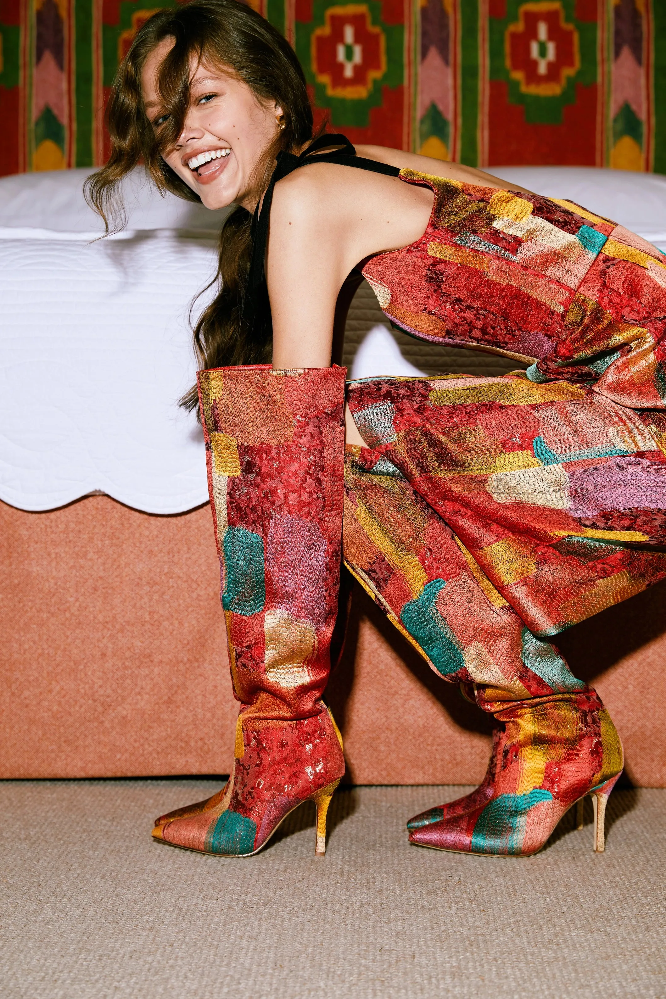 Larroud x Markarian Boot In Red Patch Work Fabric