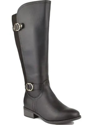 Leandraa Womens Faux Leather Wide Calf Knee-High Boots