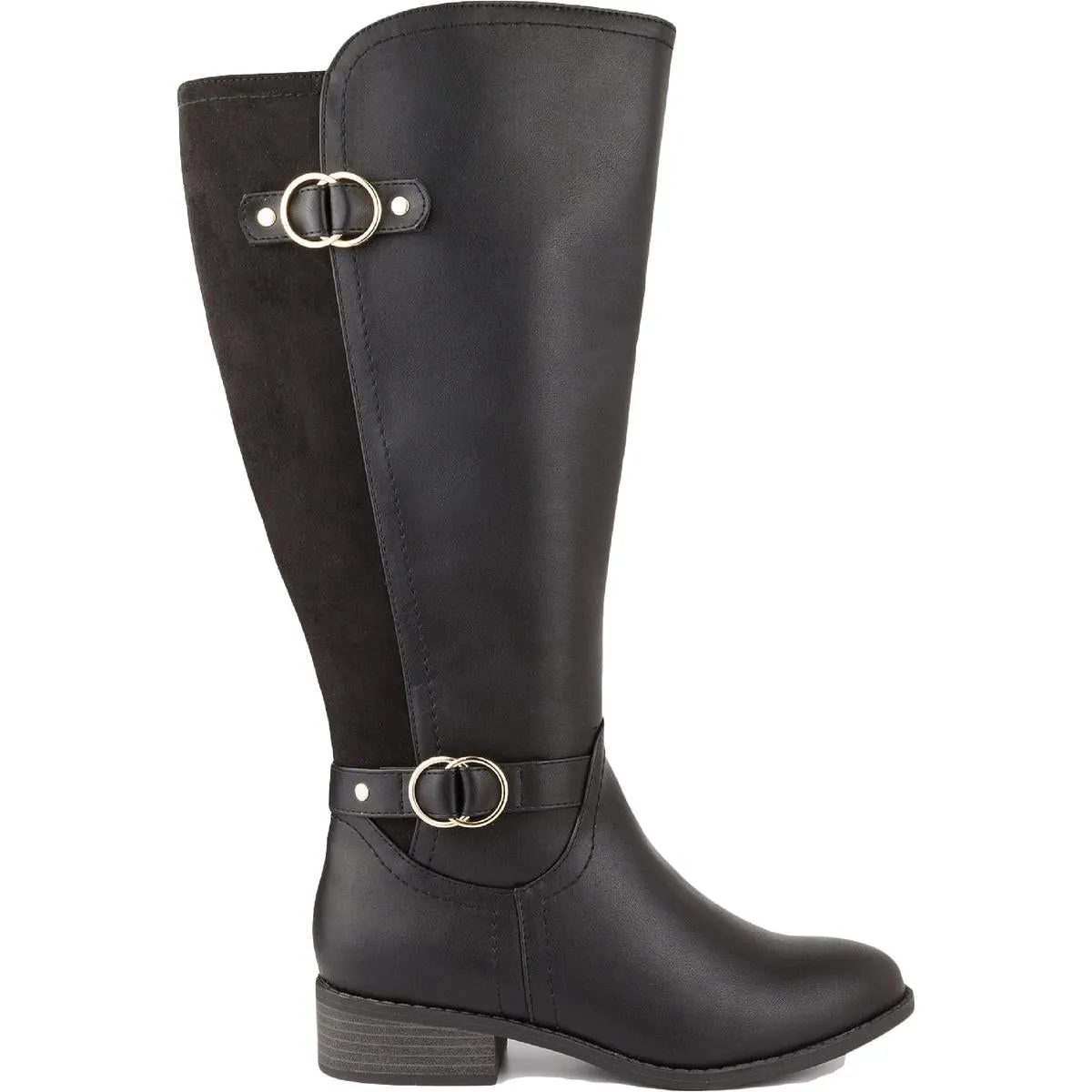 Leandraa Womens Faux Leather Wide Calf Knee-High Boots