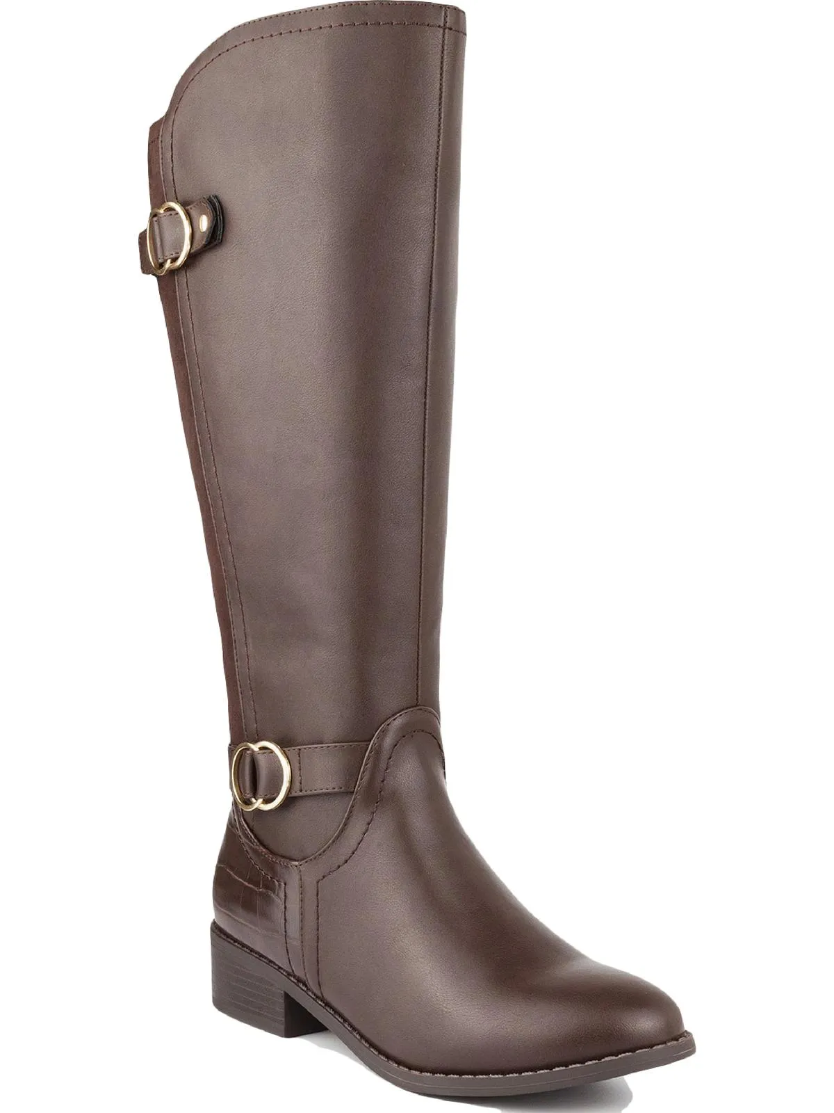 Leandraa Womens Faux Leather Wide Calf Knee-High Boots