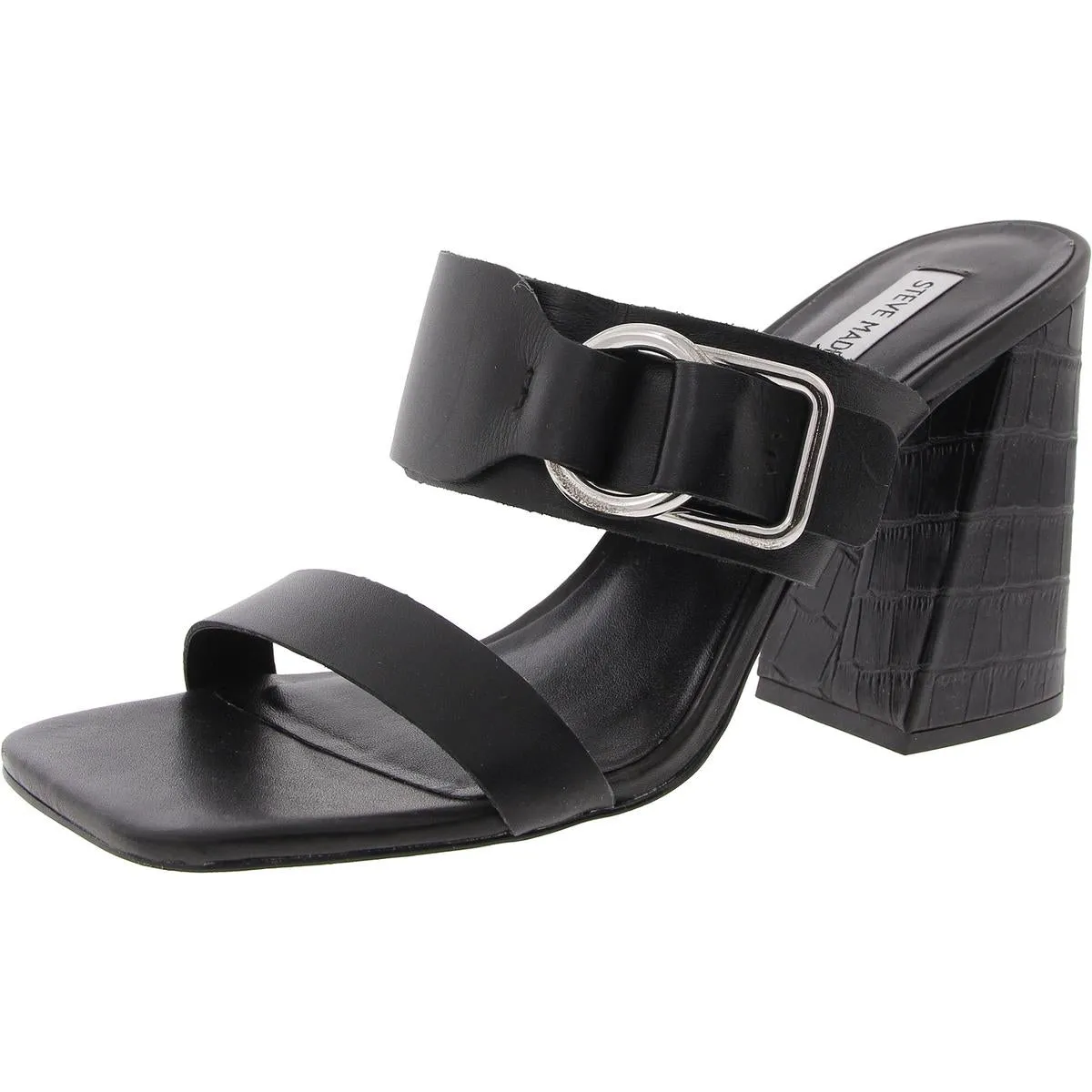 LEDA Womens Solid Leather Block Heel