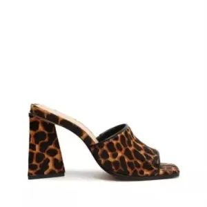 Lizah Square Toe Leopard Calf Hair Sandal