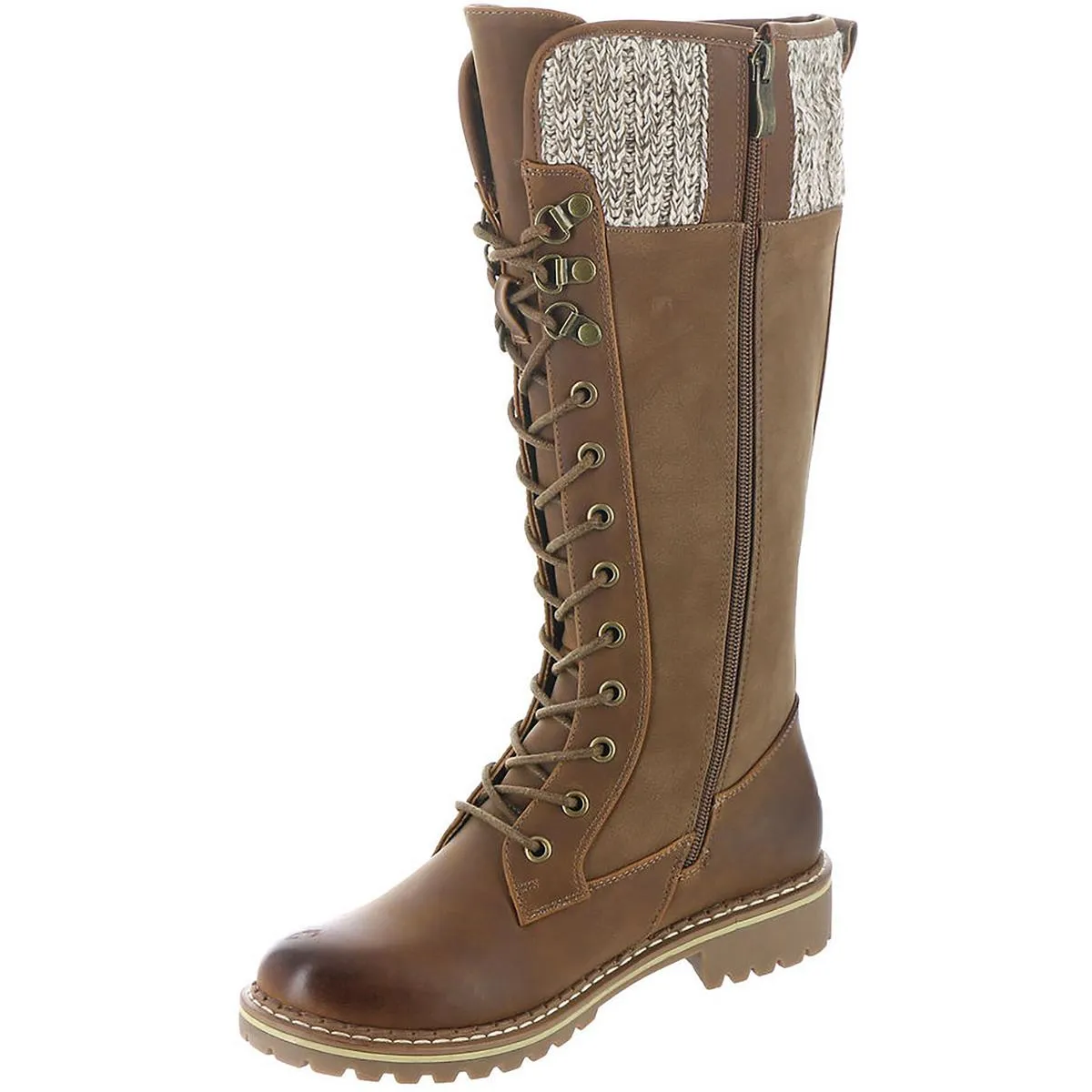 Lucy Womens Leather Lace-Up Knee-High Boots