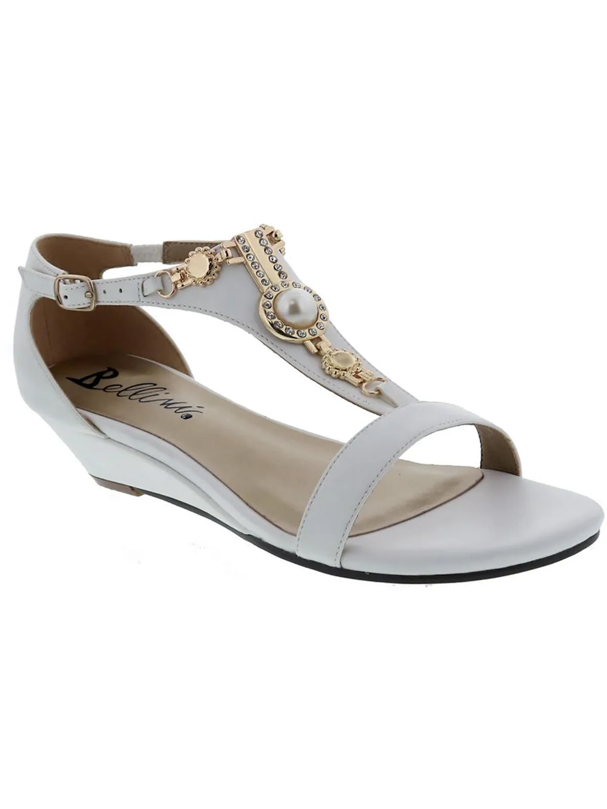 Lynn Womens Faux Leather Embellished Wedge Sandals