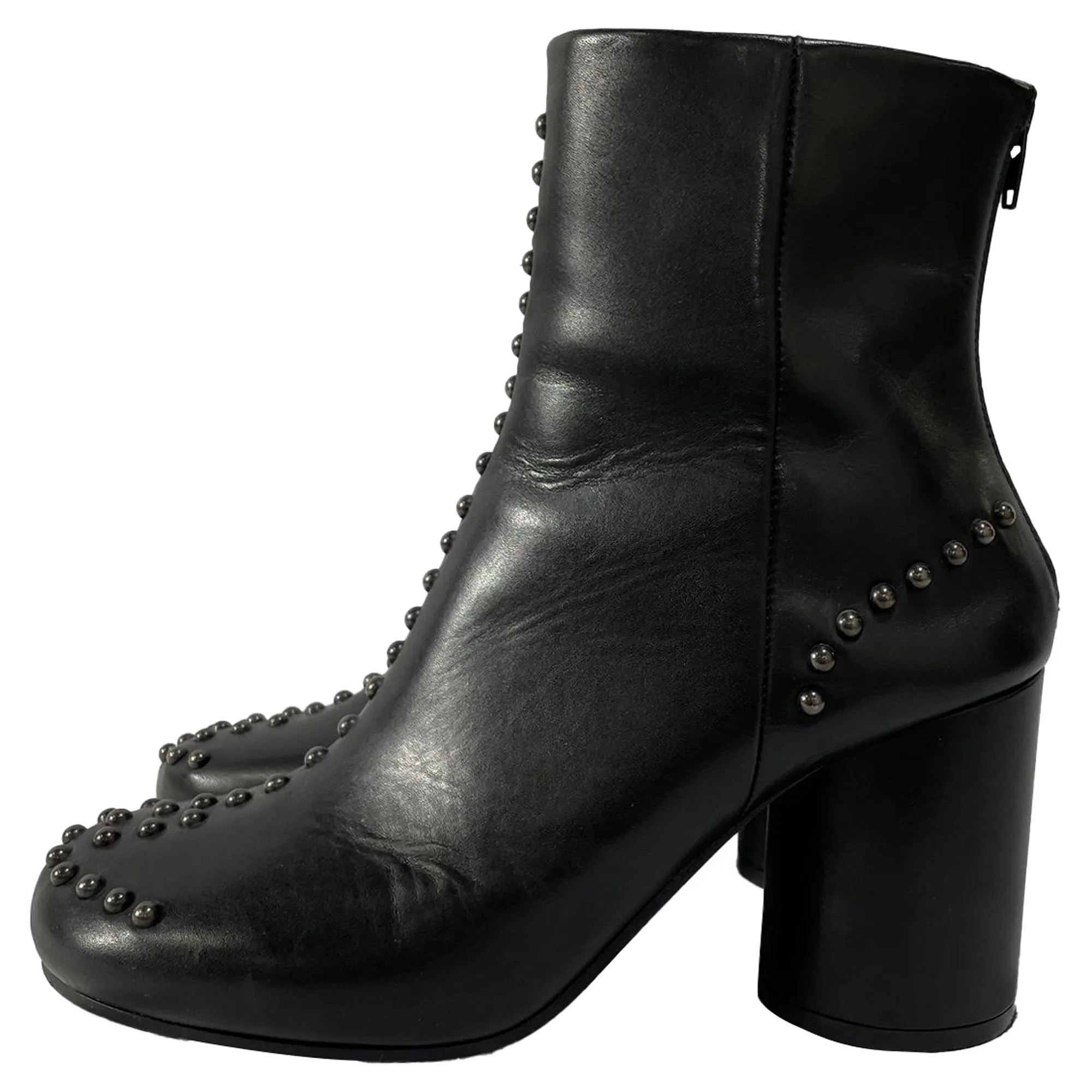 Maison Margiela Studded Block Heel Ankle Boots in Black Leather