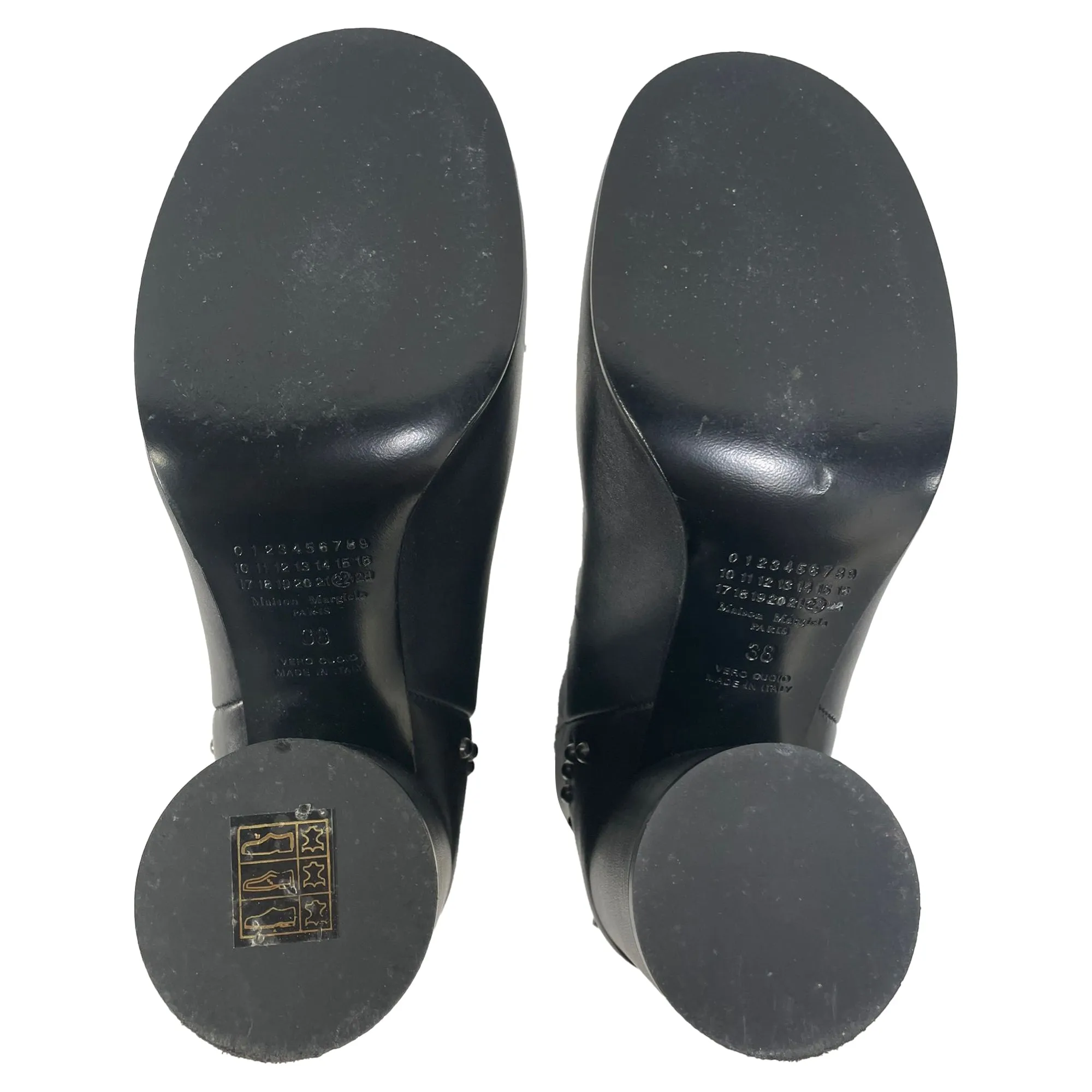 Maison Margiela Studded Block Heel Ankle Boots in Black Leather