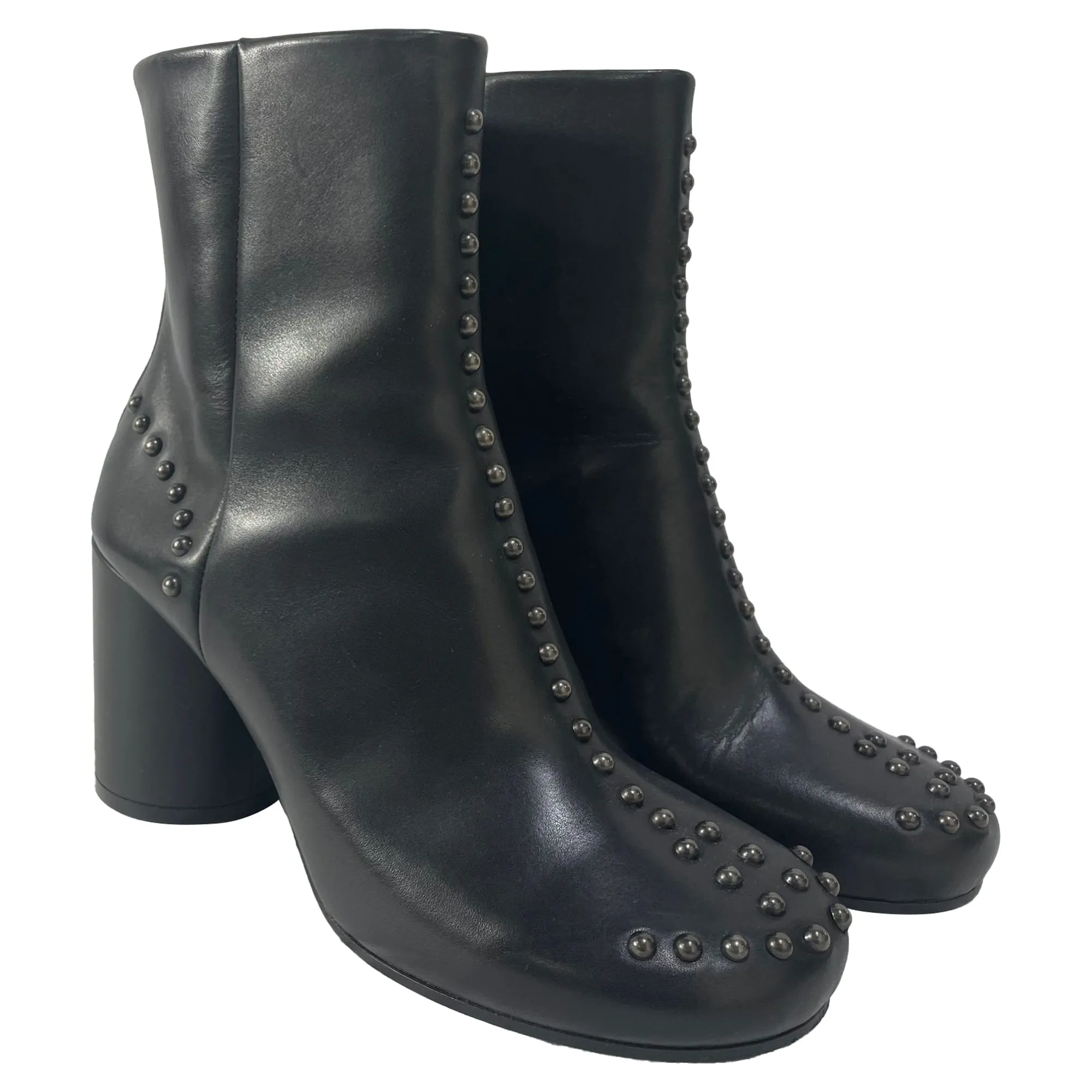 Maison Margiela Studded Block Heel Ankle Boots in Black Leather