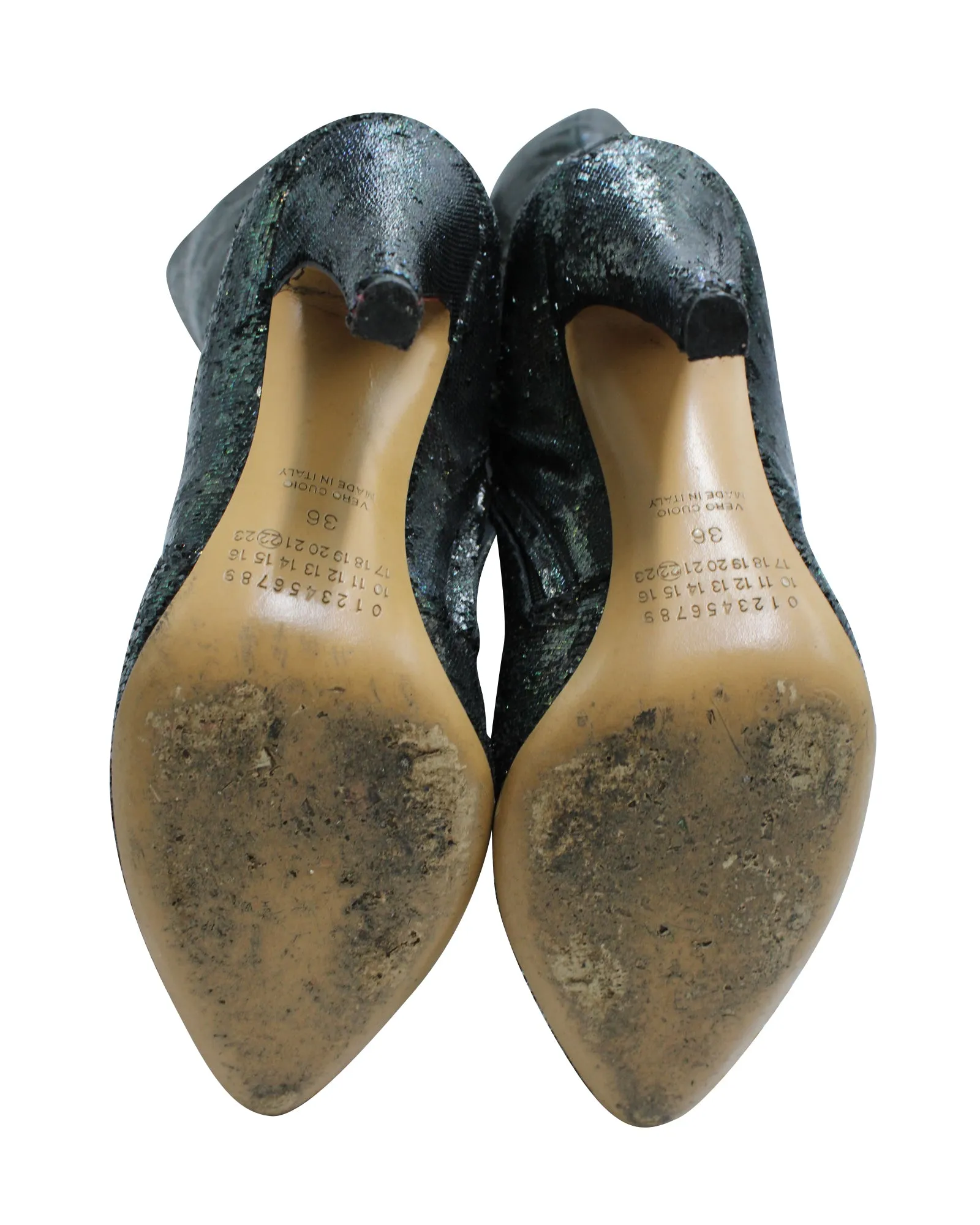 Maison Martin Margiela Pointed-Toe High Boots in Multicolor Glitter