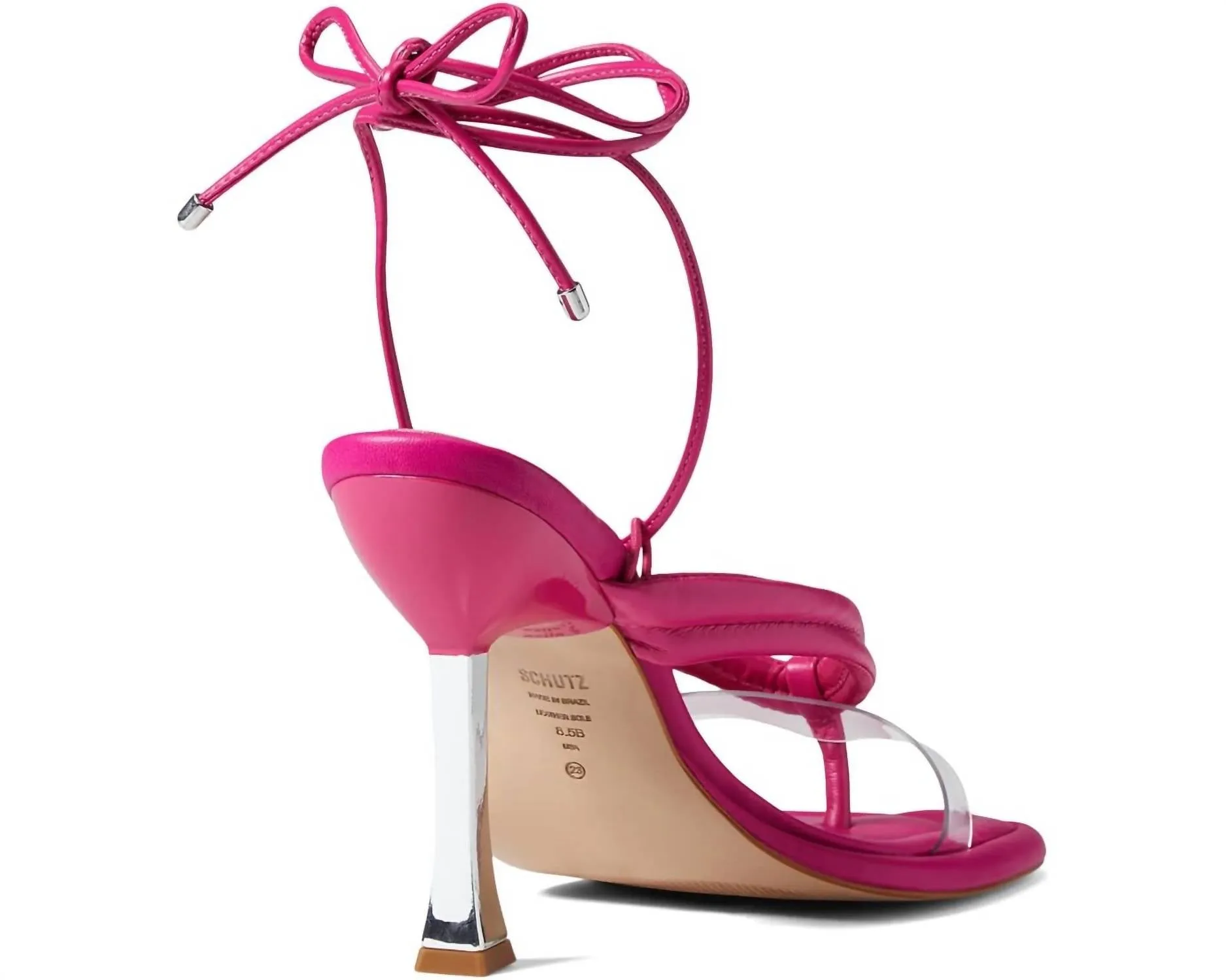 Meghan Ankle Tie Sandals In Hot Pink / Transparent