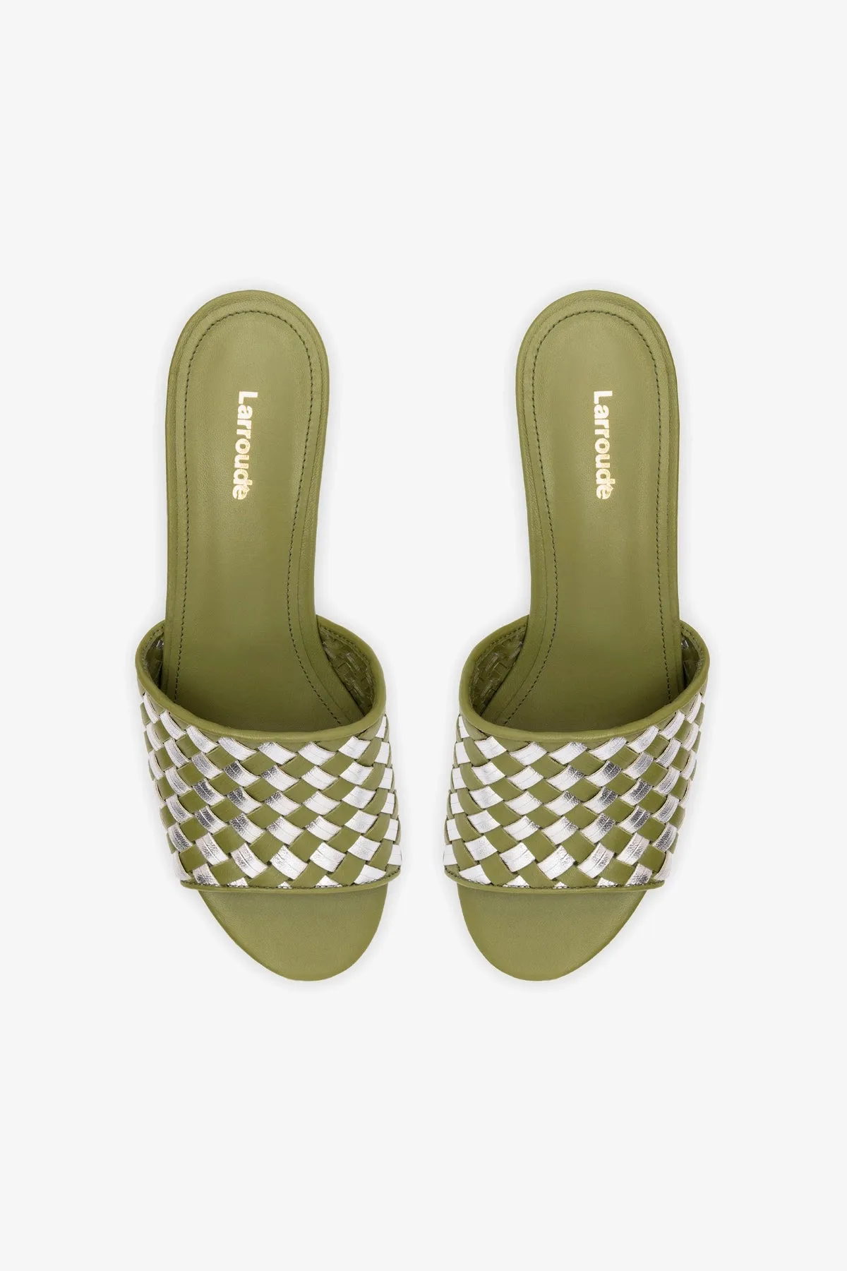 Miso Platform Sandal In Seaweed Leather and Silver Metallic Leather
