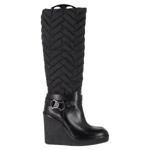 Moncler Knee-High Quilted Wedge Boots in Black Nylon