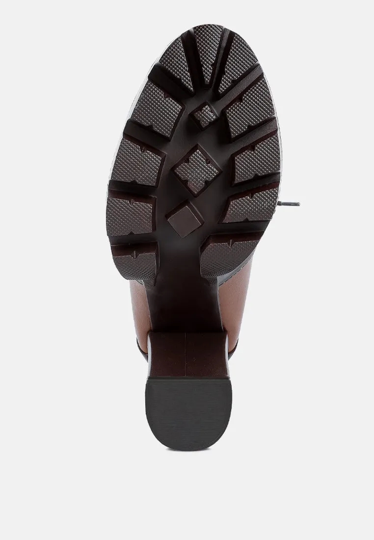 moos block heel lace up boots