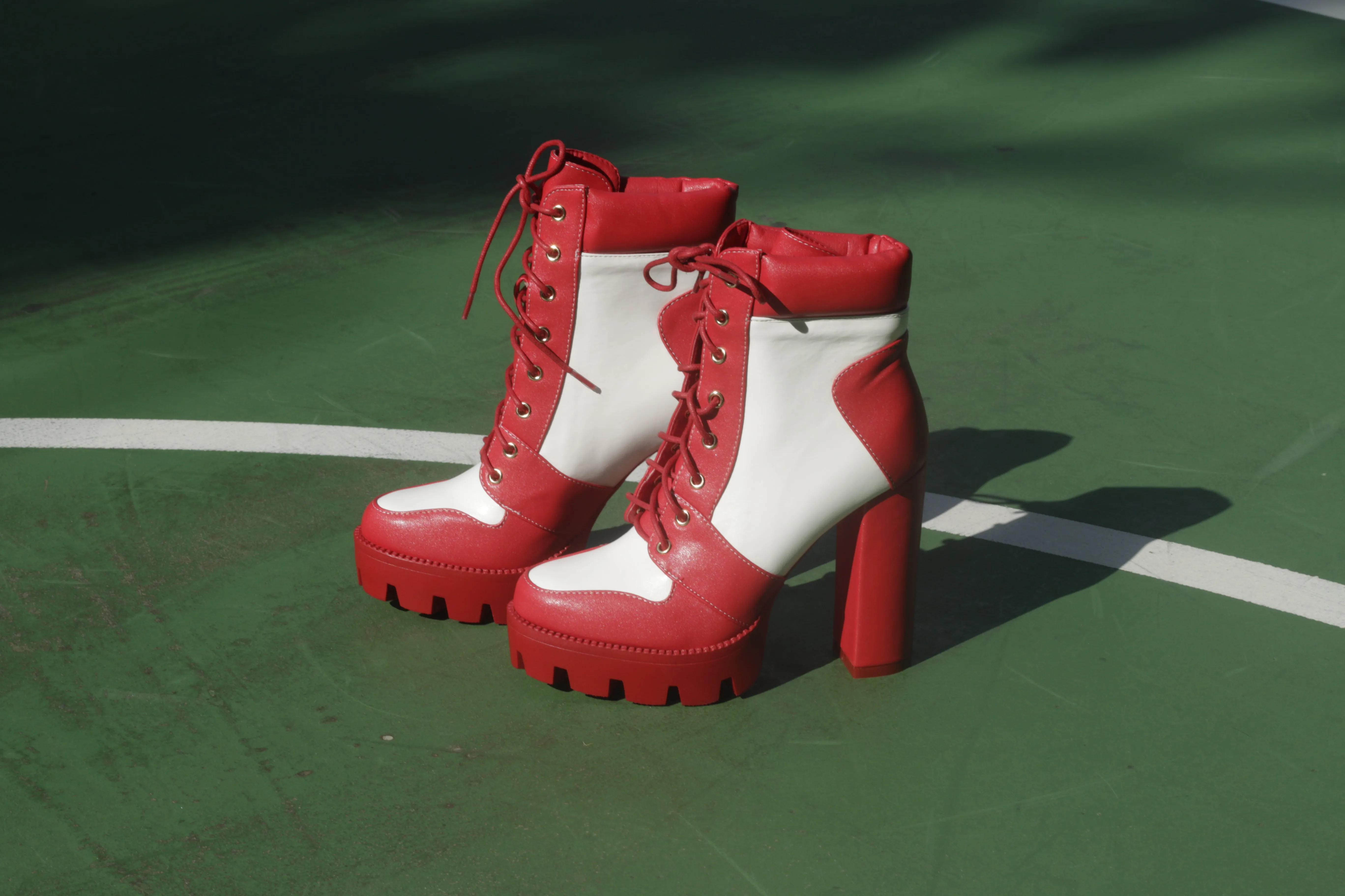 moos block heel lace up boots