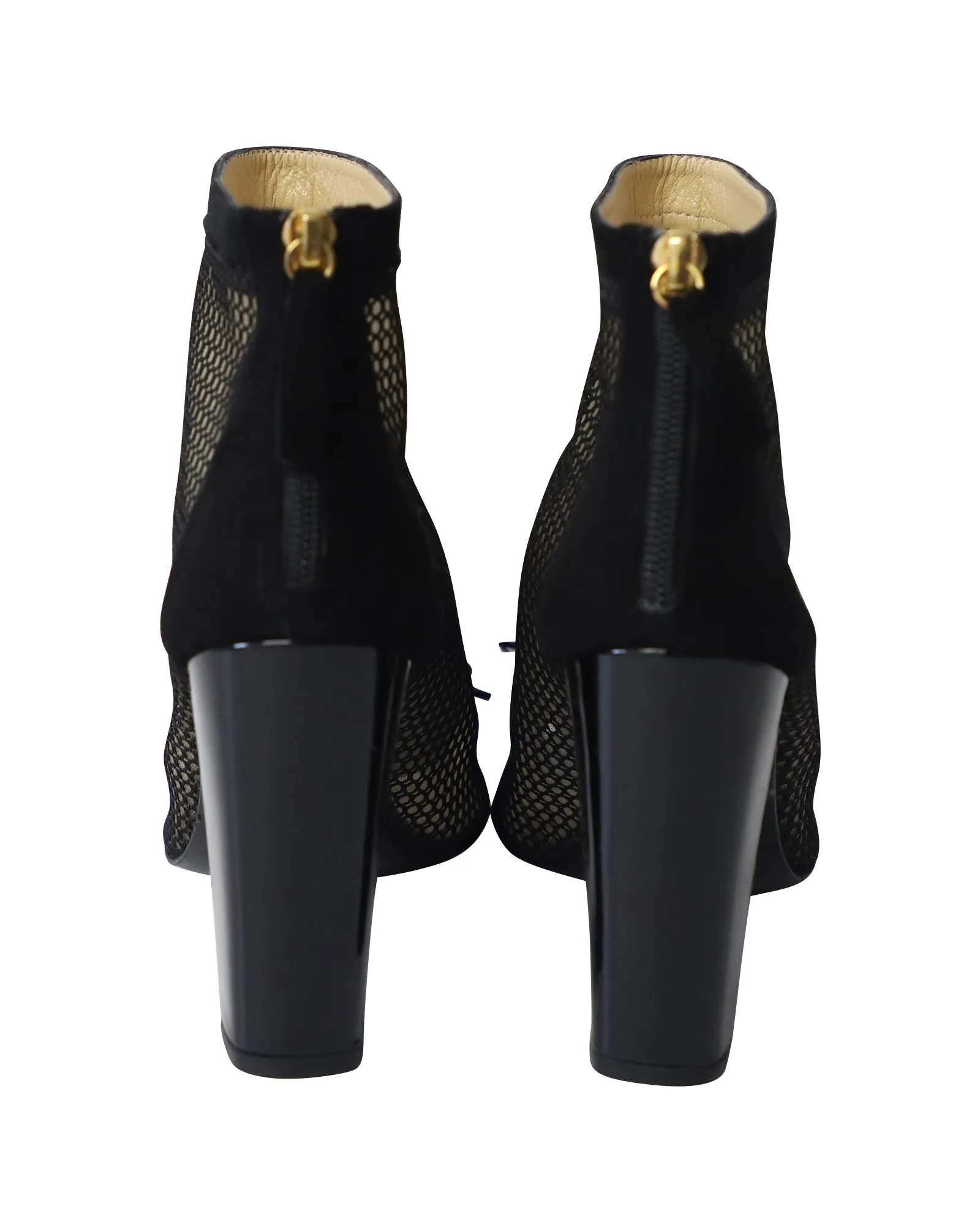 Moschino Open-Toe Mesh Ankle Boots in Black Suede