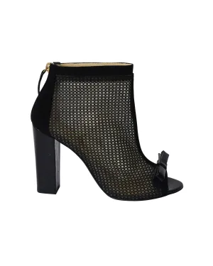 Moschino Open-Toe Mesh Ankle Boots in Black Suede