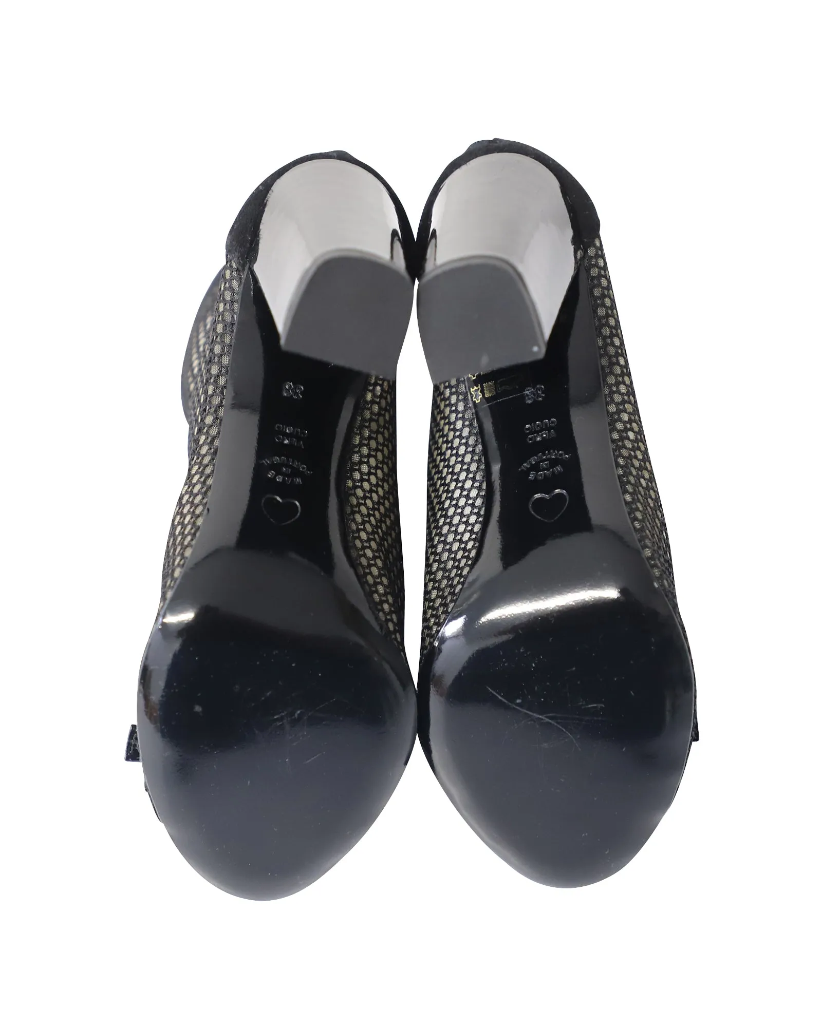 Moschino Open-Toe Mesh Ankle Boots in Black Suede
