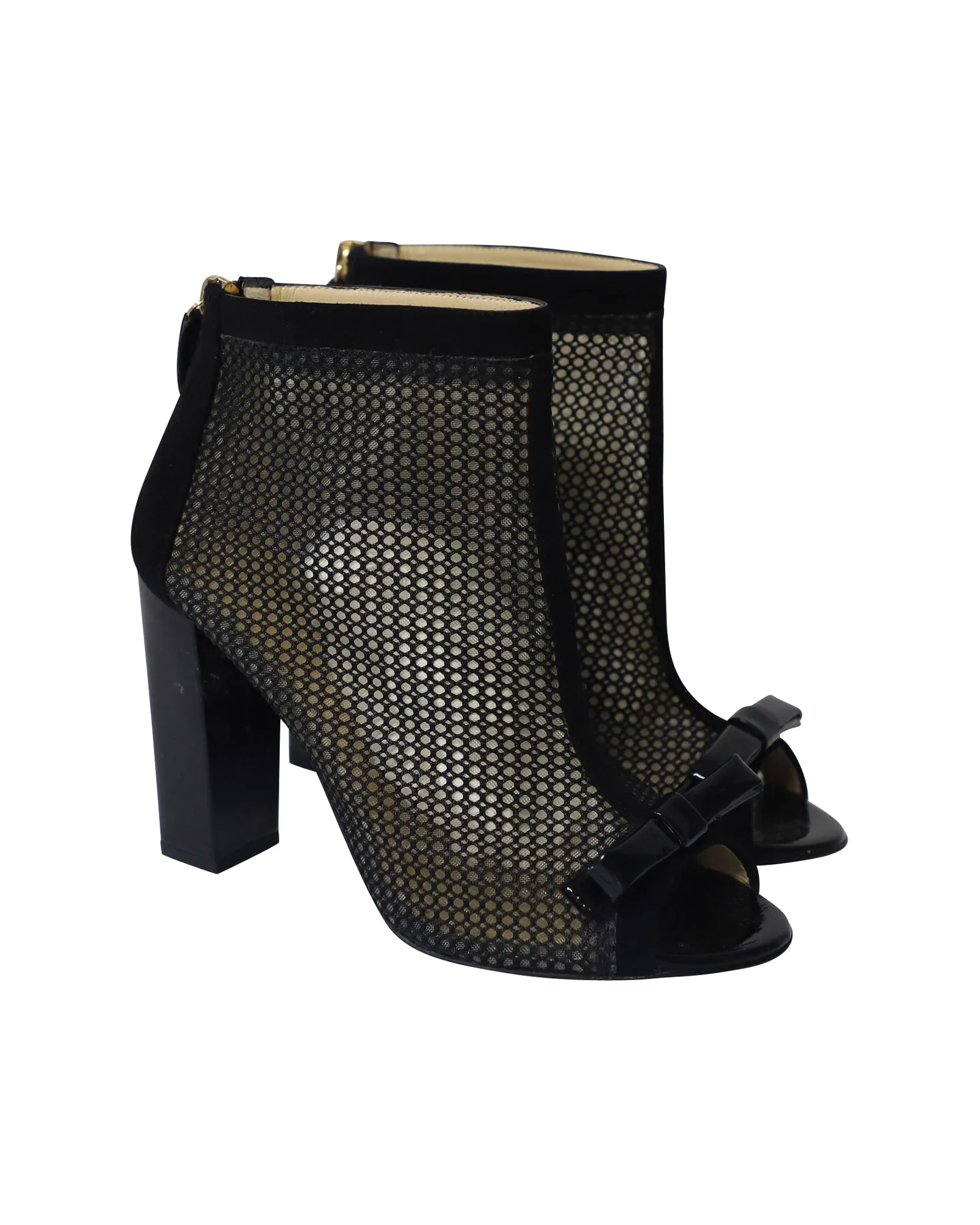 Moschino Open-Toe Mesh Ankle Boots in Black Suede