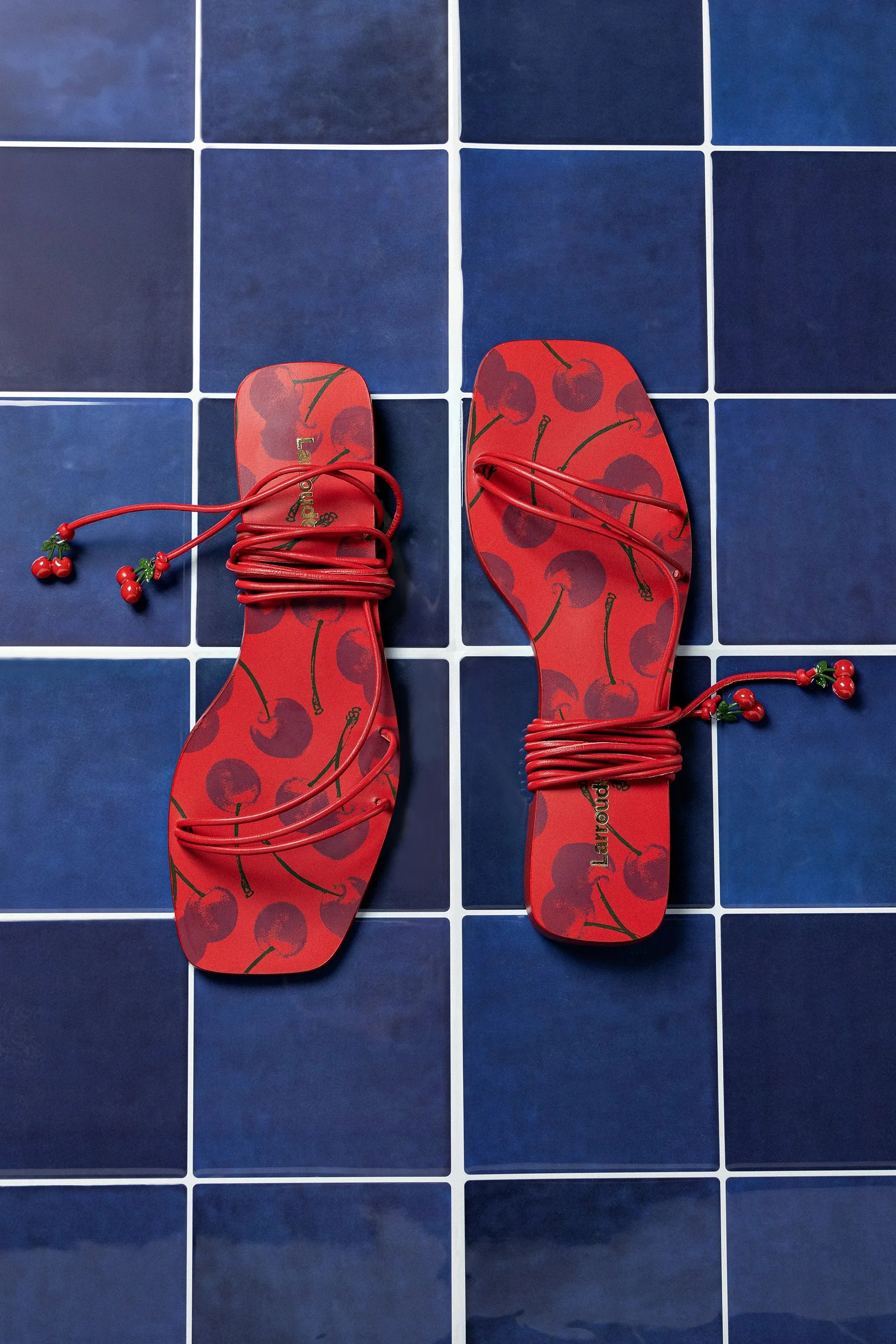 Nadia Flat Sandal In Scarlet Leather