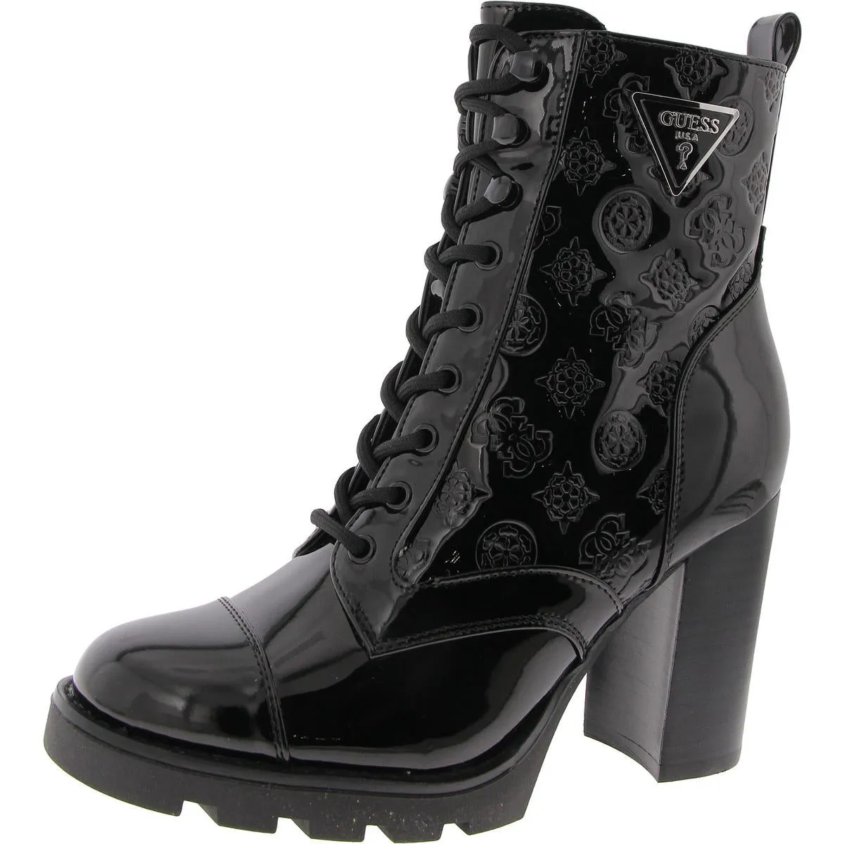 Neadyn 3 Womens Patent Floral Combat & Lace-Up Boots