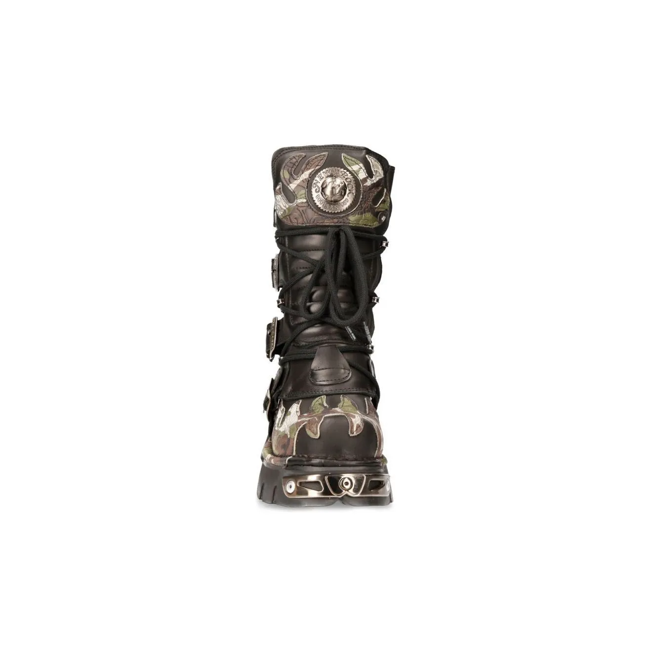 New Rock Flame Accented Camouflage Leather Biker Boots- M-591-S15
