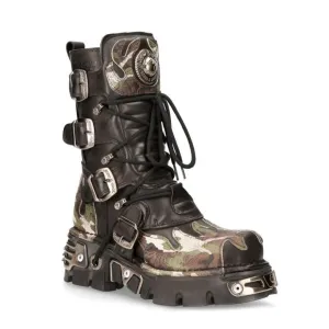 New Rock Flame Accented Camouflage Leather Biker Boots- M-591-S15