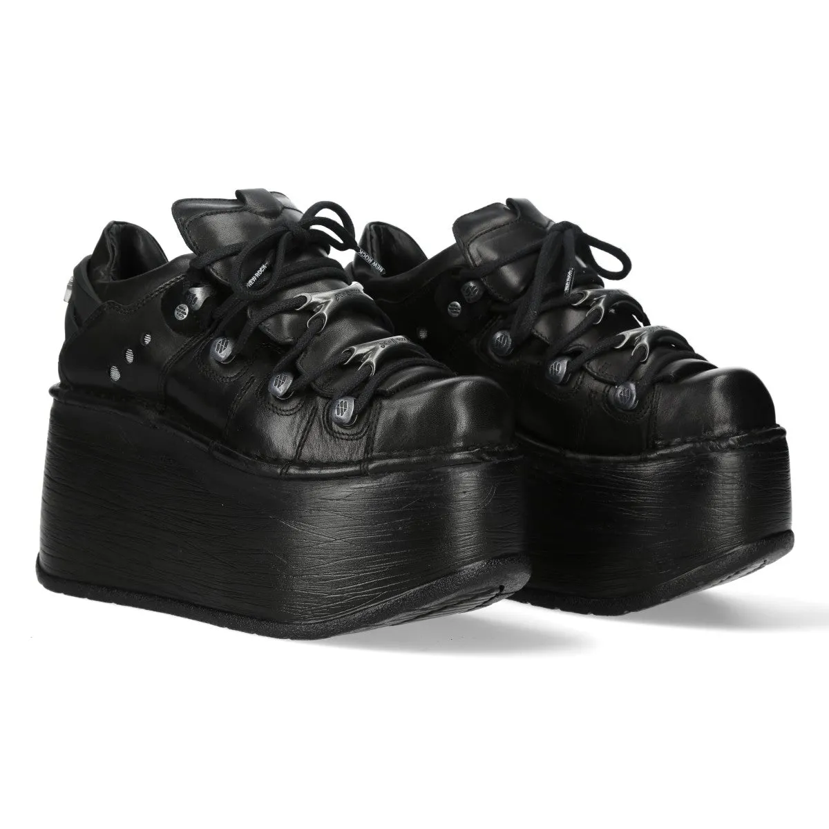 New Rock M-120N-C96 Black Leather Gothic Chunky Platform Ankle Boots