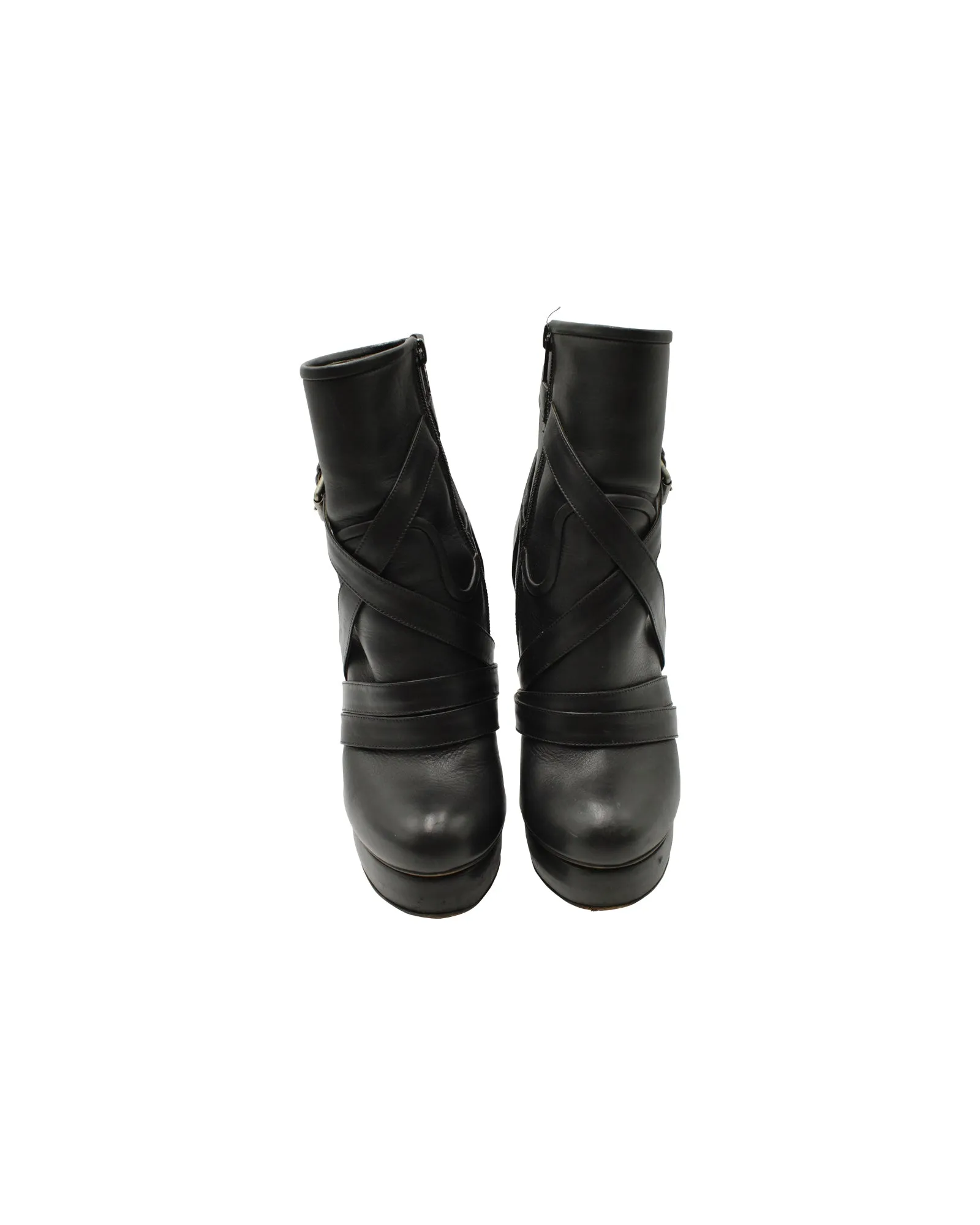 Nicholas Kirkwood Platform Ankle Boots with Straps in Black Leather