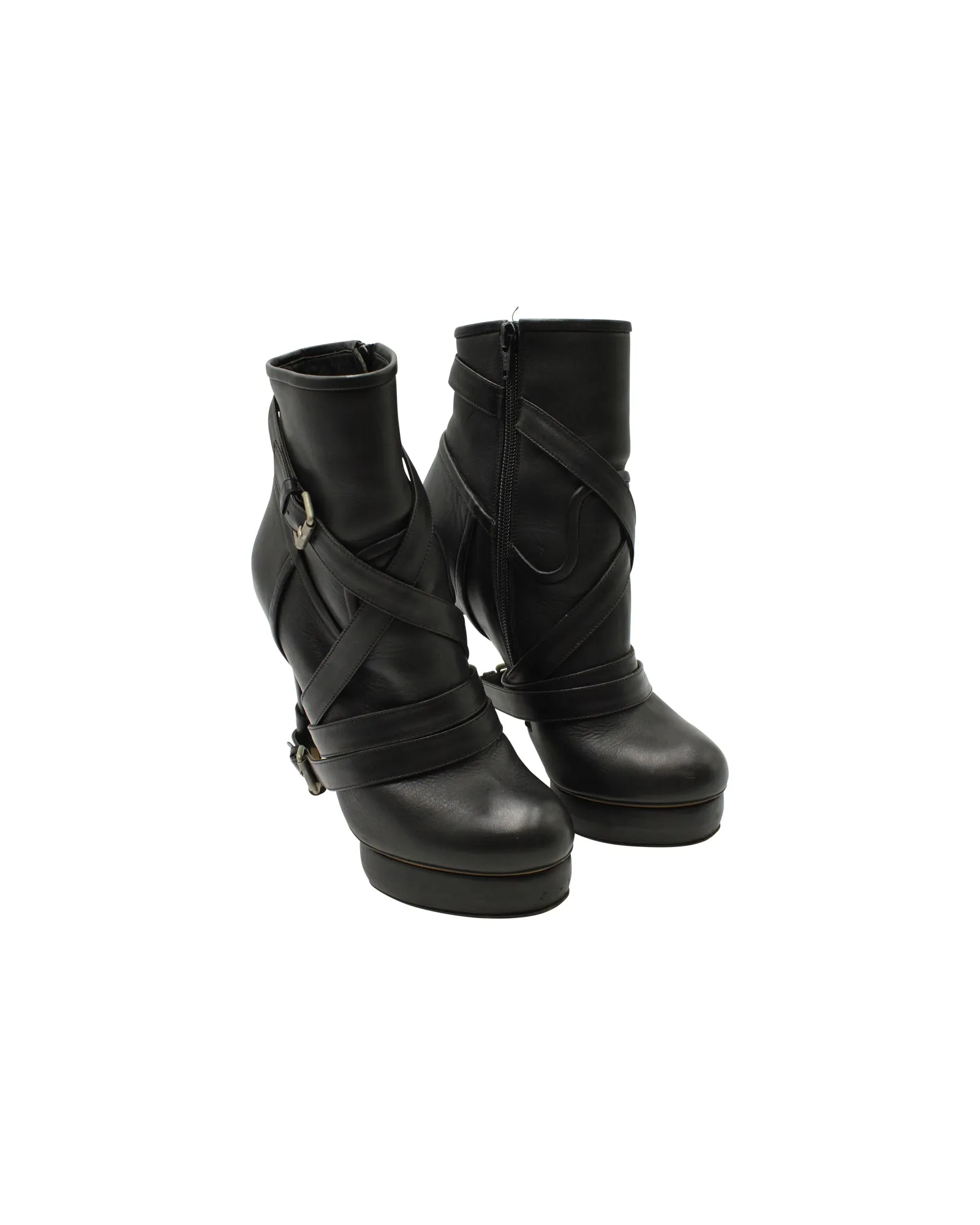 Nicholas Kirkwood Platform Ankle Boots with Straps in Black Leather