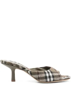 Open-Toe Plaid Sandals With Cross-Over Straps