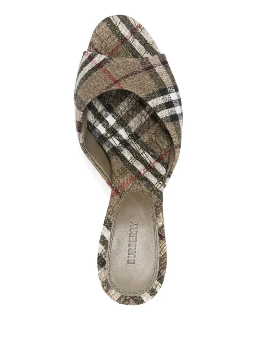 Open-Toe Plaid Sandals With Cross-Over Straps