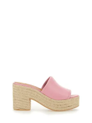 Pink Leather Sandal With Jute-Wrapped Platform