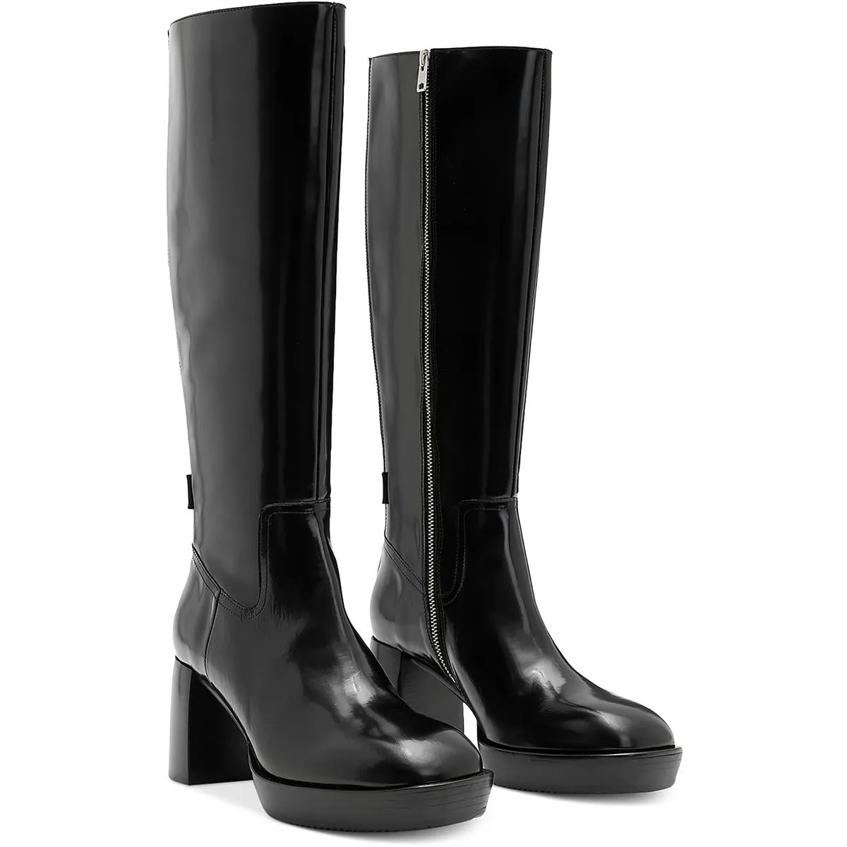 Pip Womens Block Heel Patent Leather Knee-High Boots