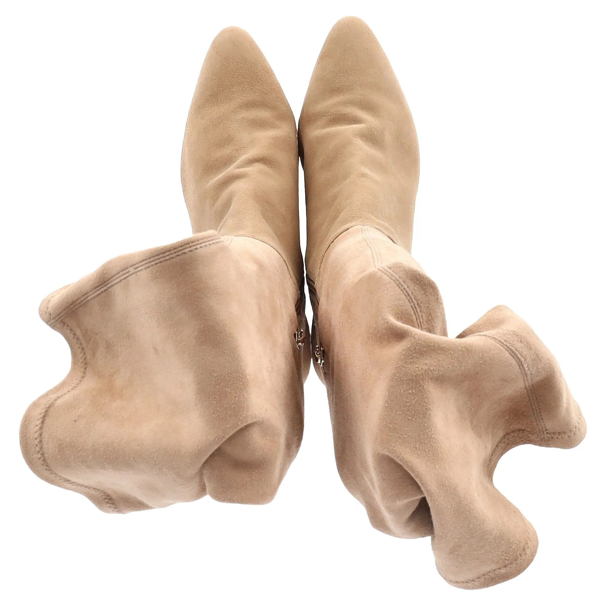 Porte & Paire Stretch Over-the-Knee Boots in Beige Suede
