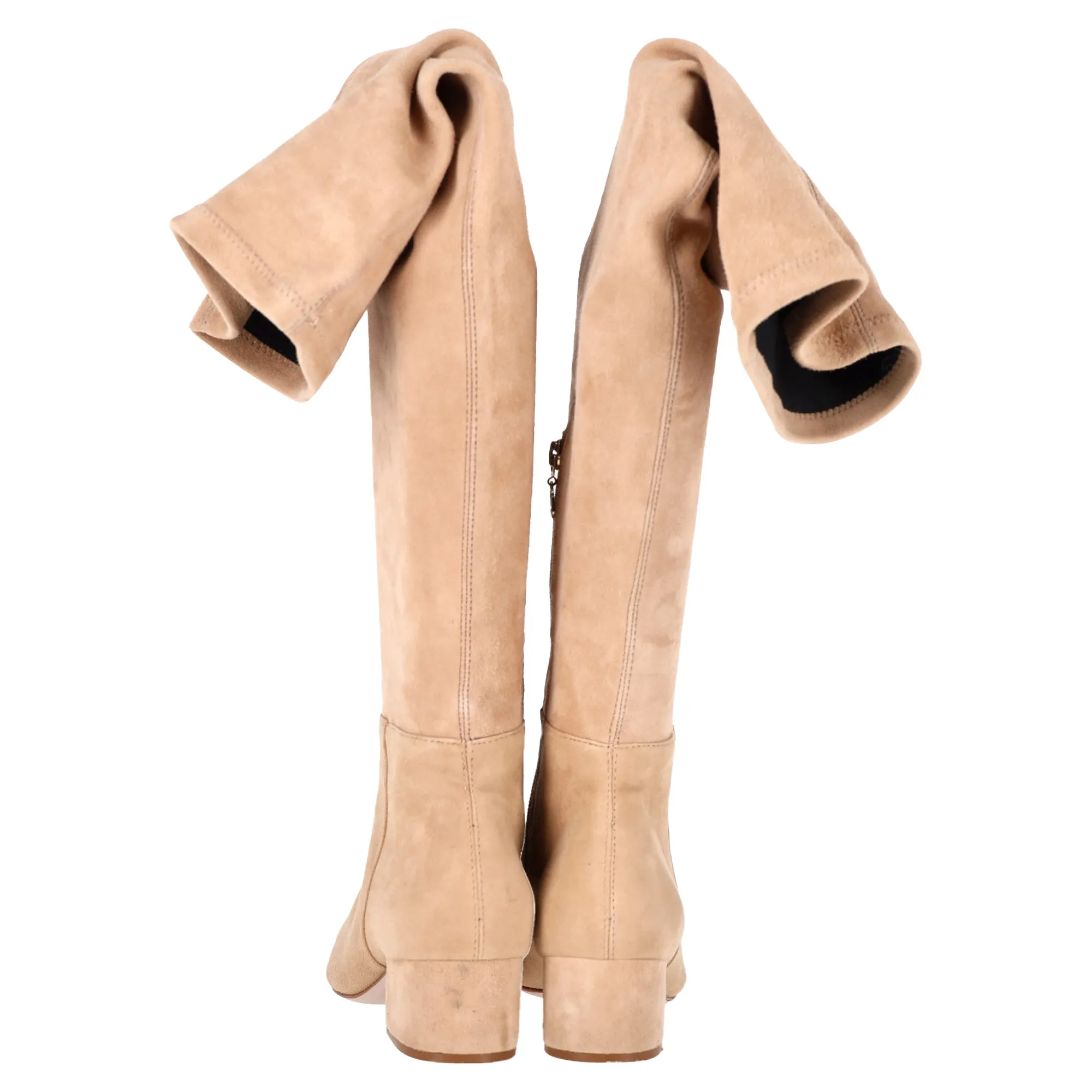Porte & Paire Stretch Over-the-Knee Boots in Beige Suede