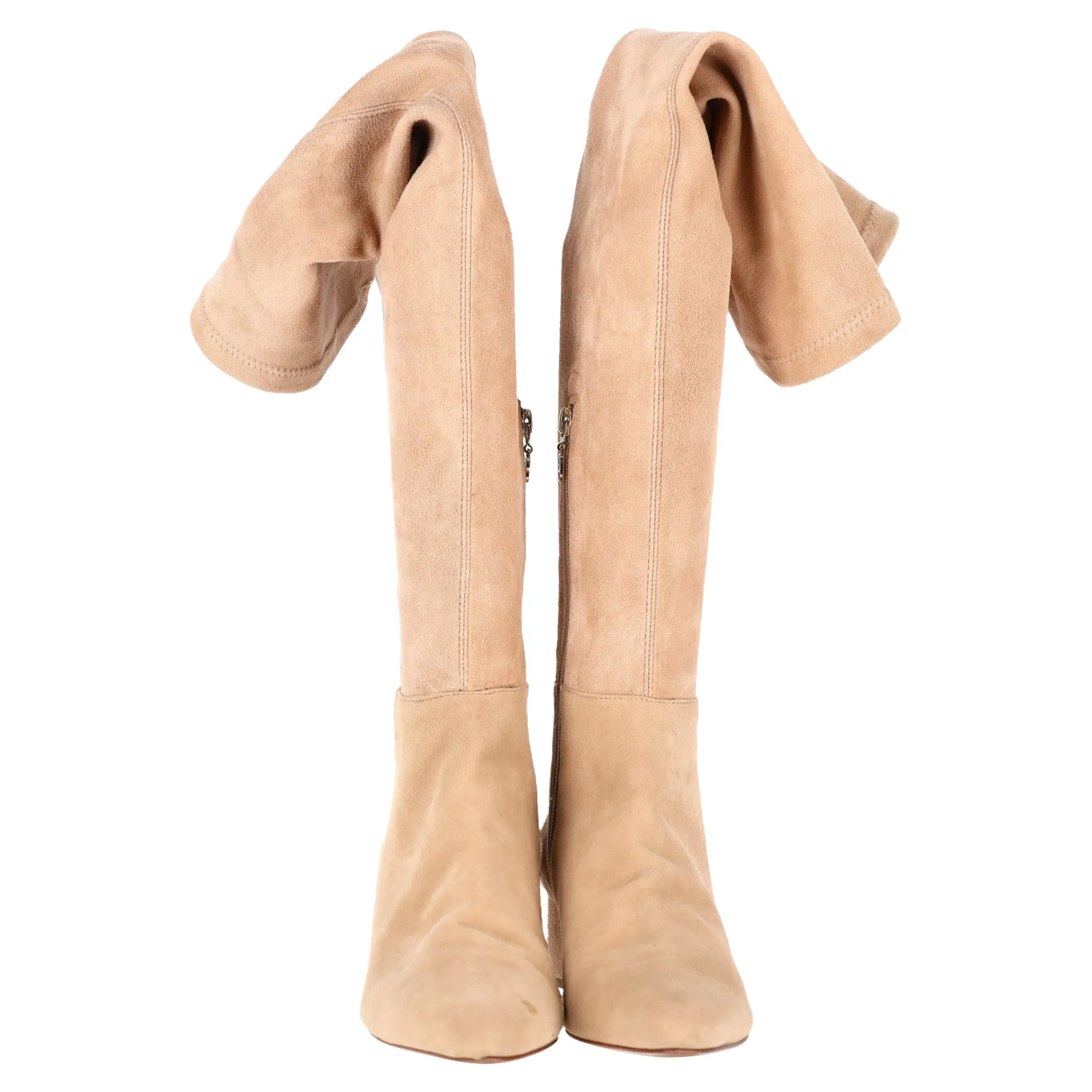 Porte & Paire Stretch Over-the-Knee Boots in Beige Suede