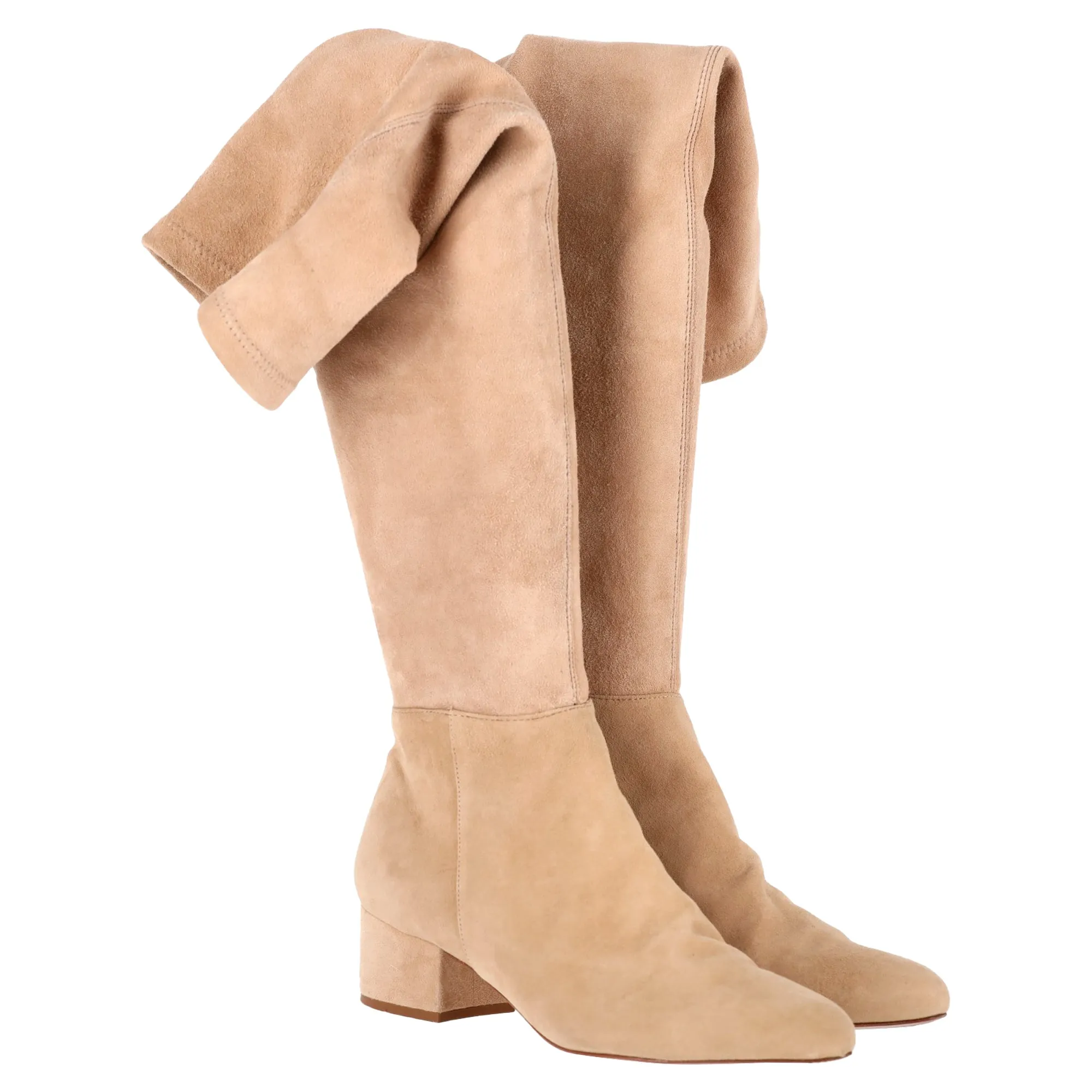 Porte & Paire Stretch Over-the-Knee Boots in Beige Suede
