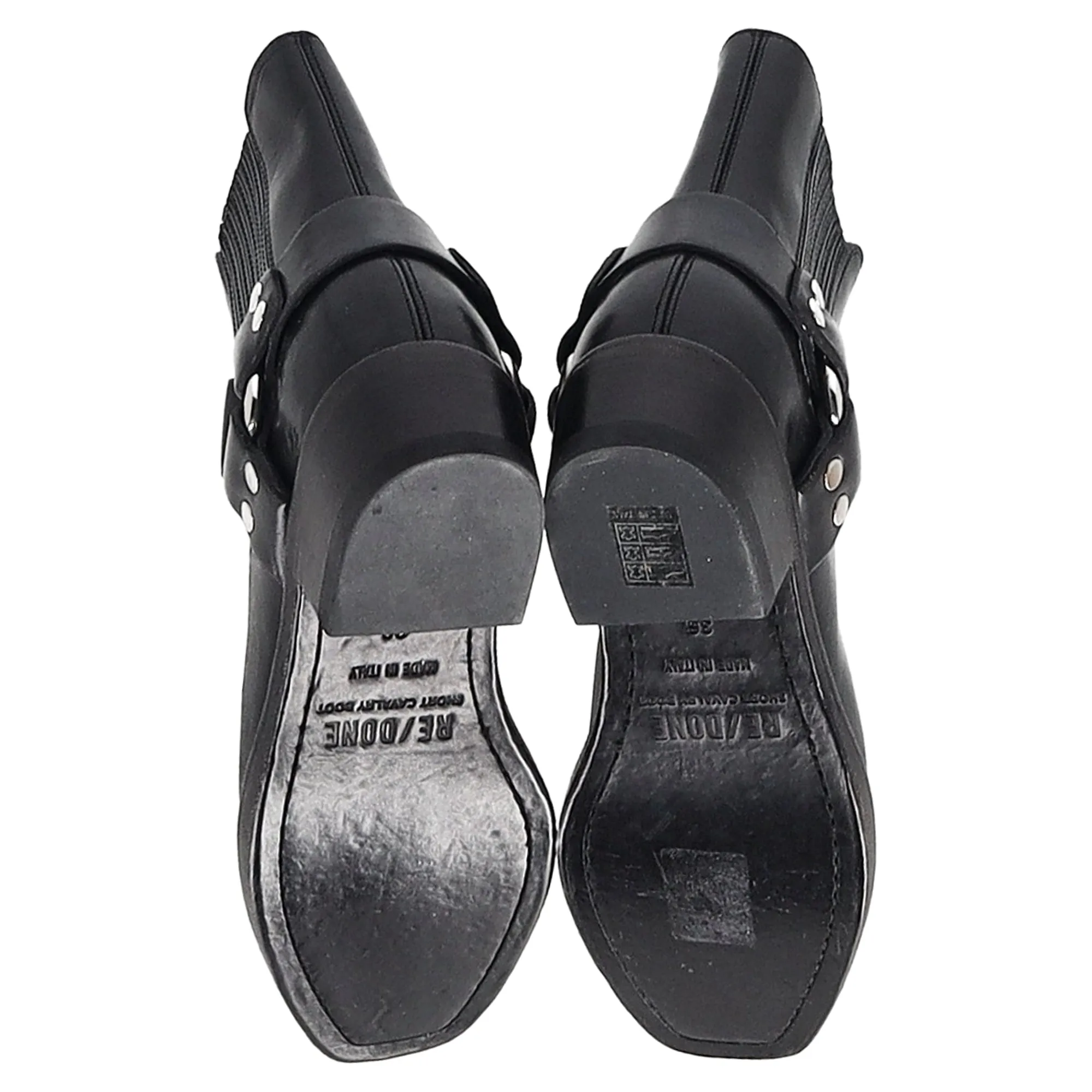 Re/Done Cavalry Harness Detail Ankle Boots in Black Leather