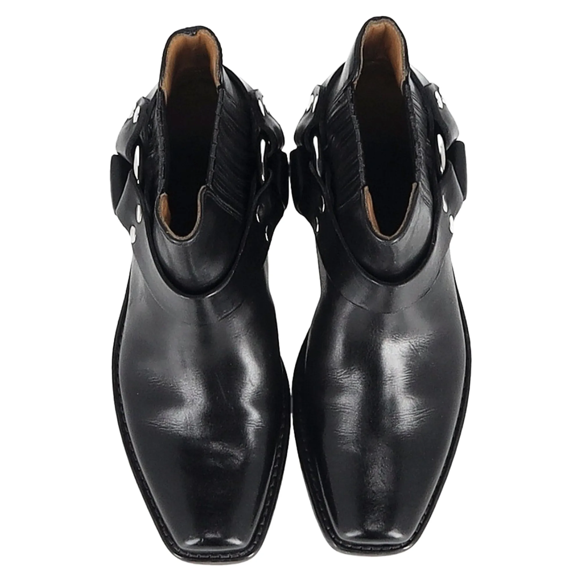 Re/Done Cavalry Harness Detail Ankle Boots in Black Leather