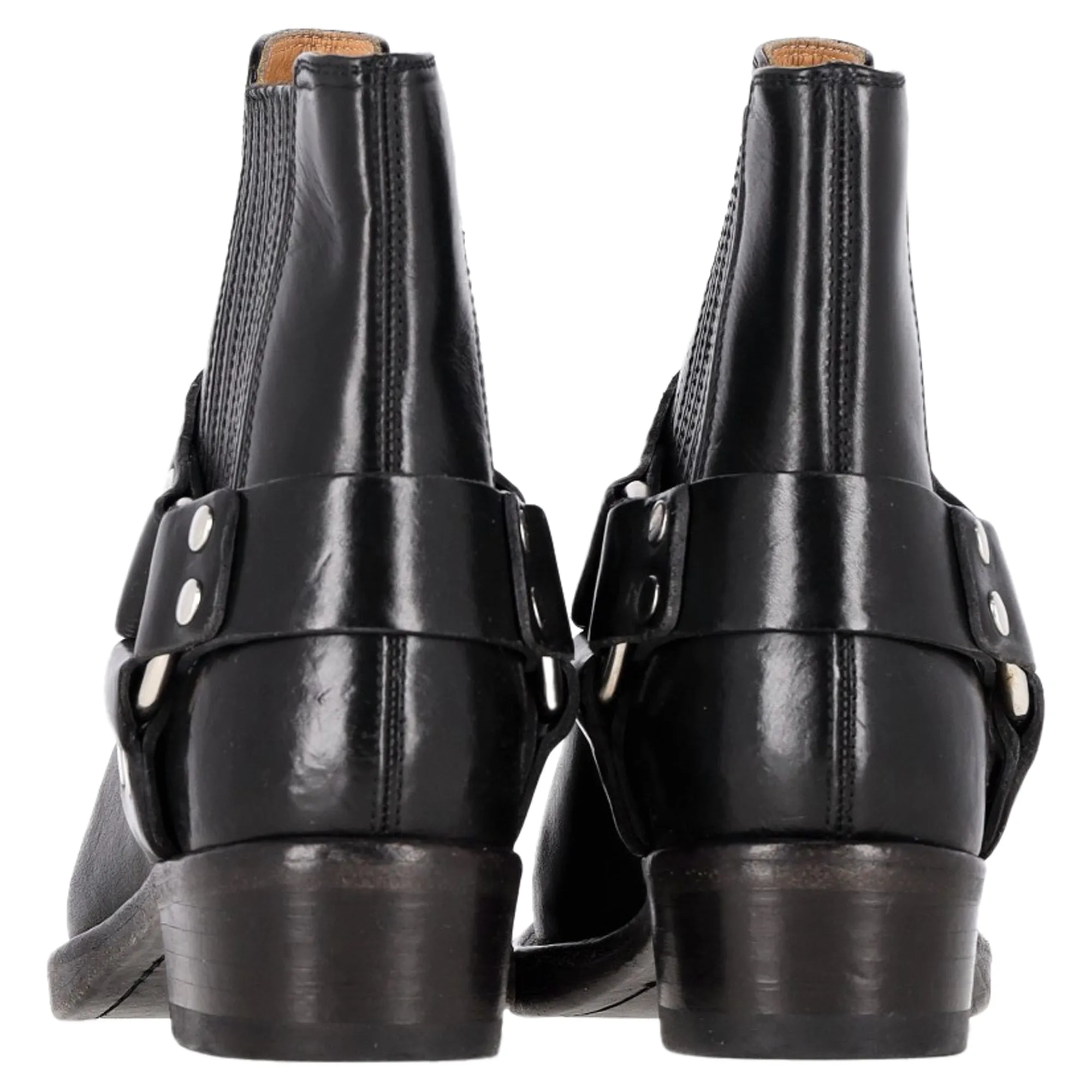 Re/Done Cavalry Harness Detail Ankle Boots in Black Leather