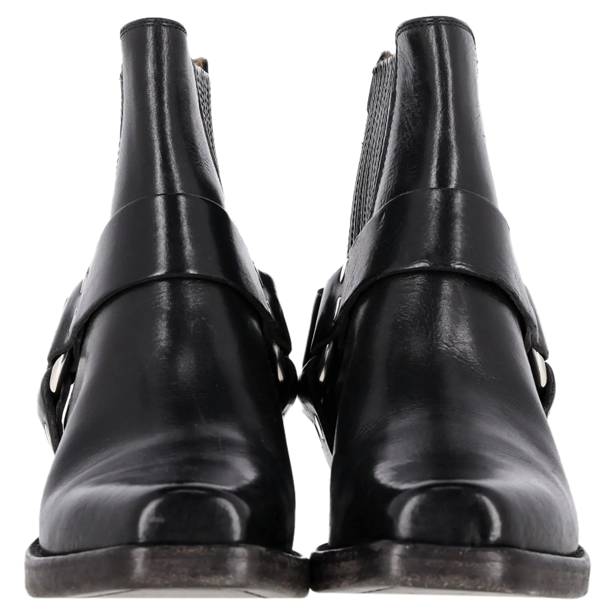 Re/Done Cavalry Harness Detail Ankle Boots in Black Leather