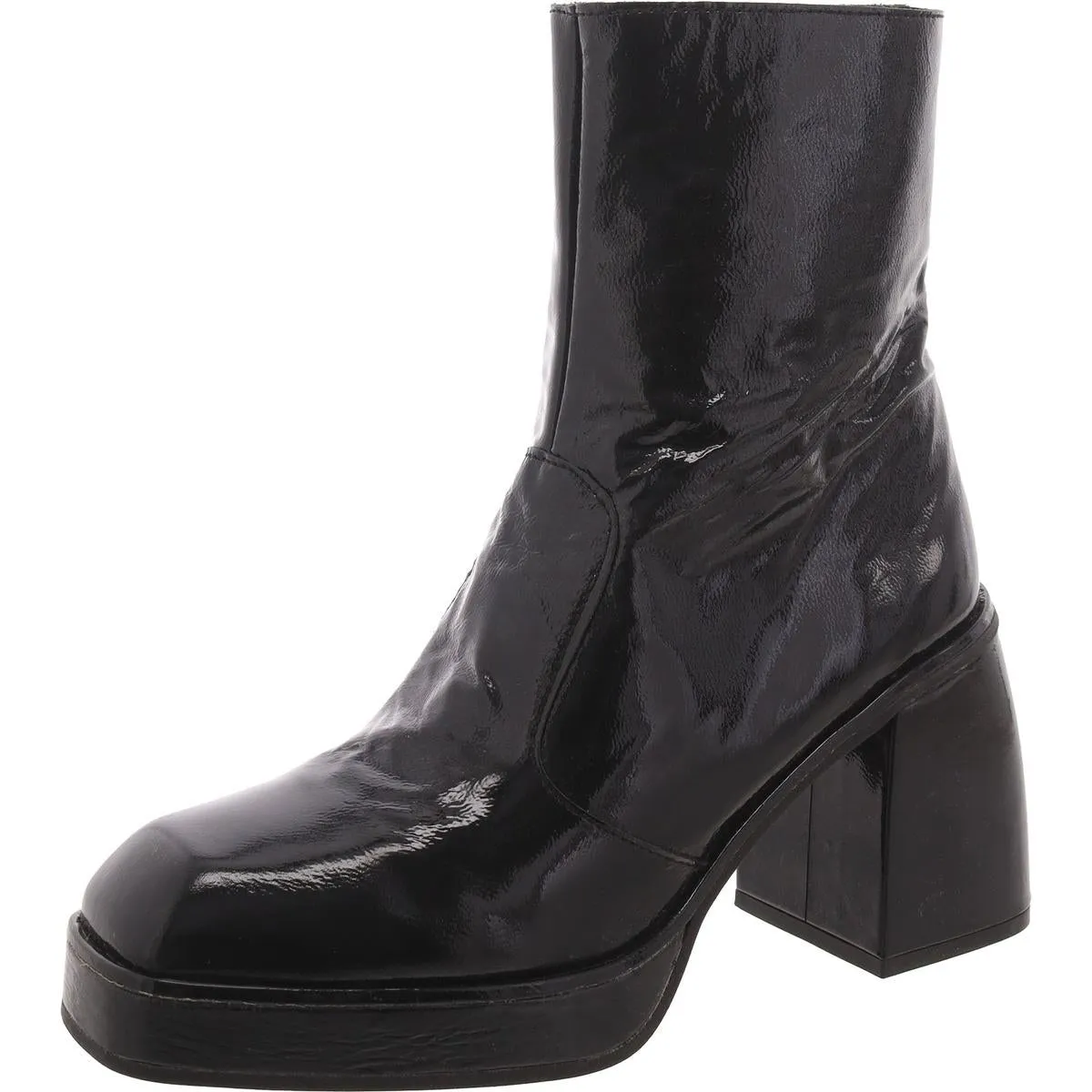 Ruby Shine Womens Patent Leather Block Heel Ankle Boots