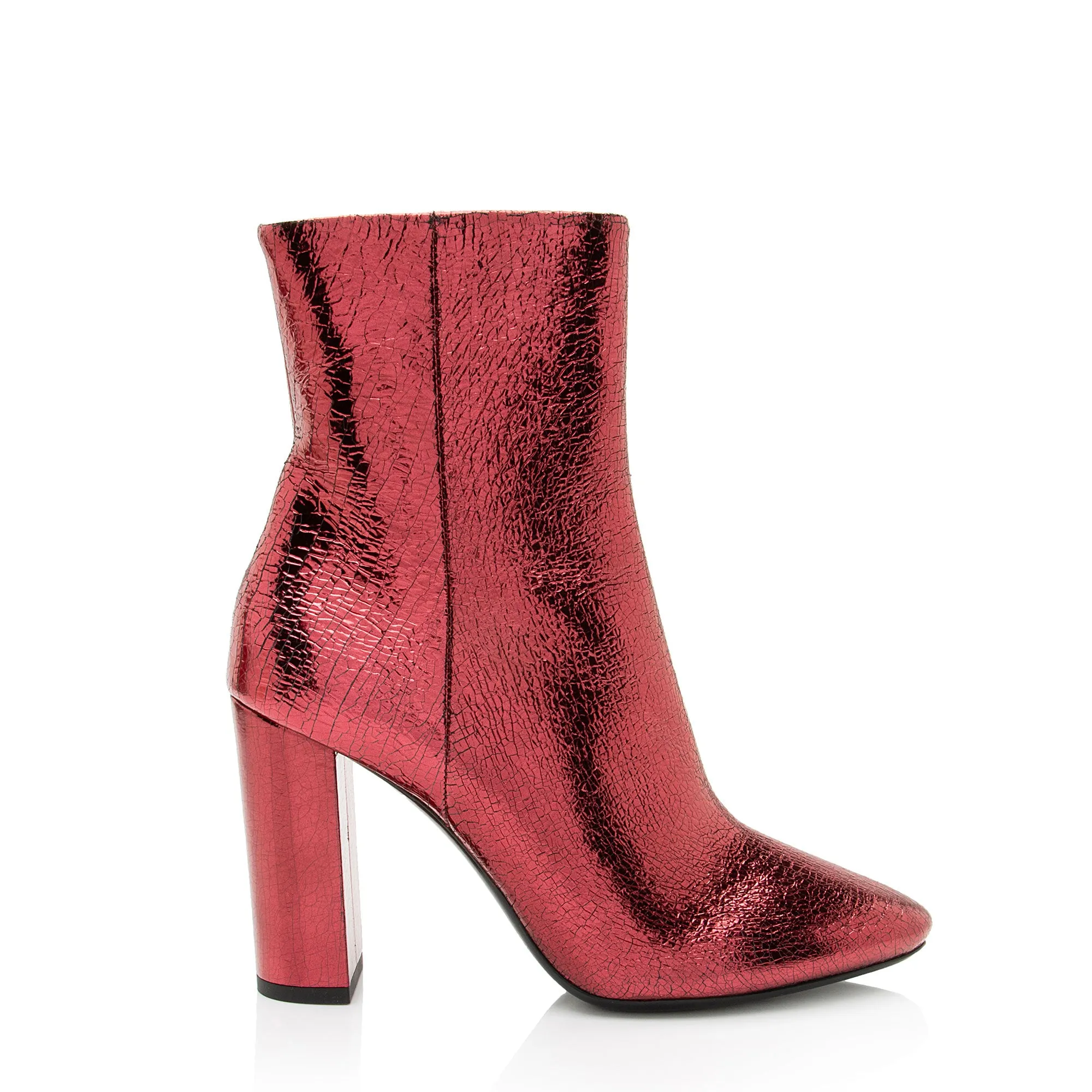 Saint Laurent Metallic Cracked Leather Lou Ankle Boots