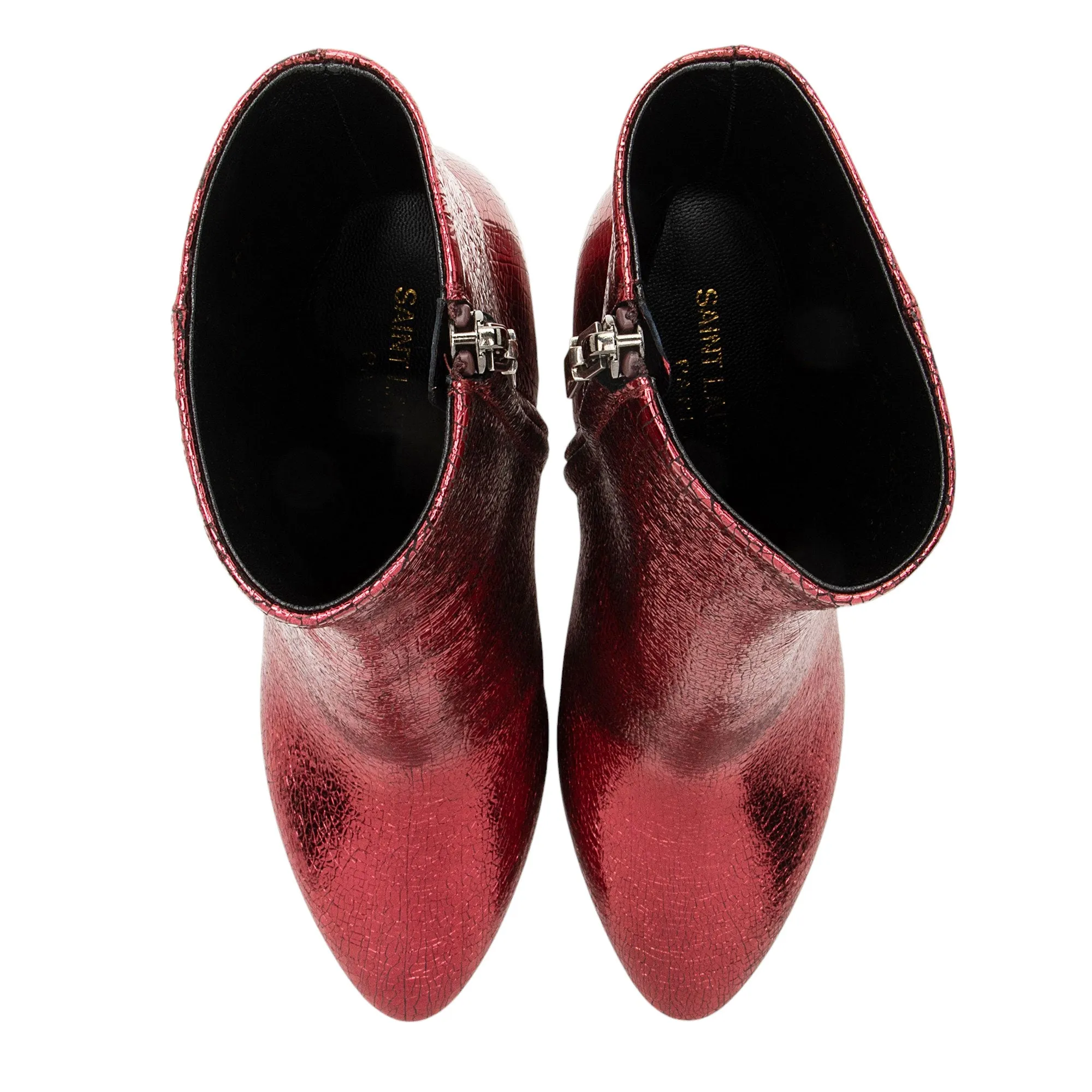 Saint Laurent Metallic Cracked Leather Lou Ankle Boots