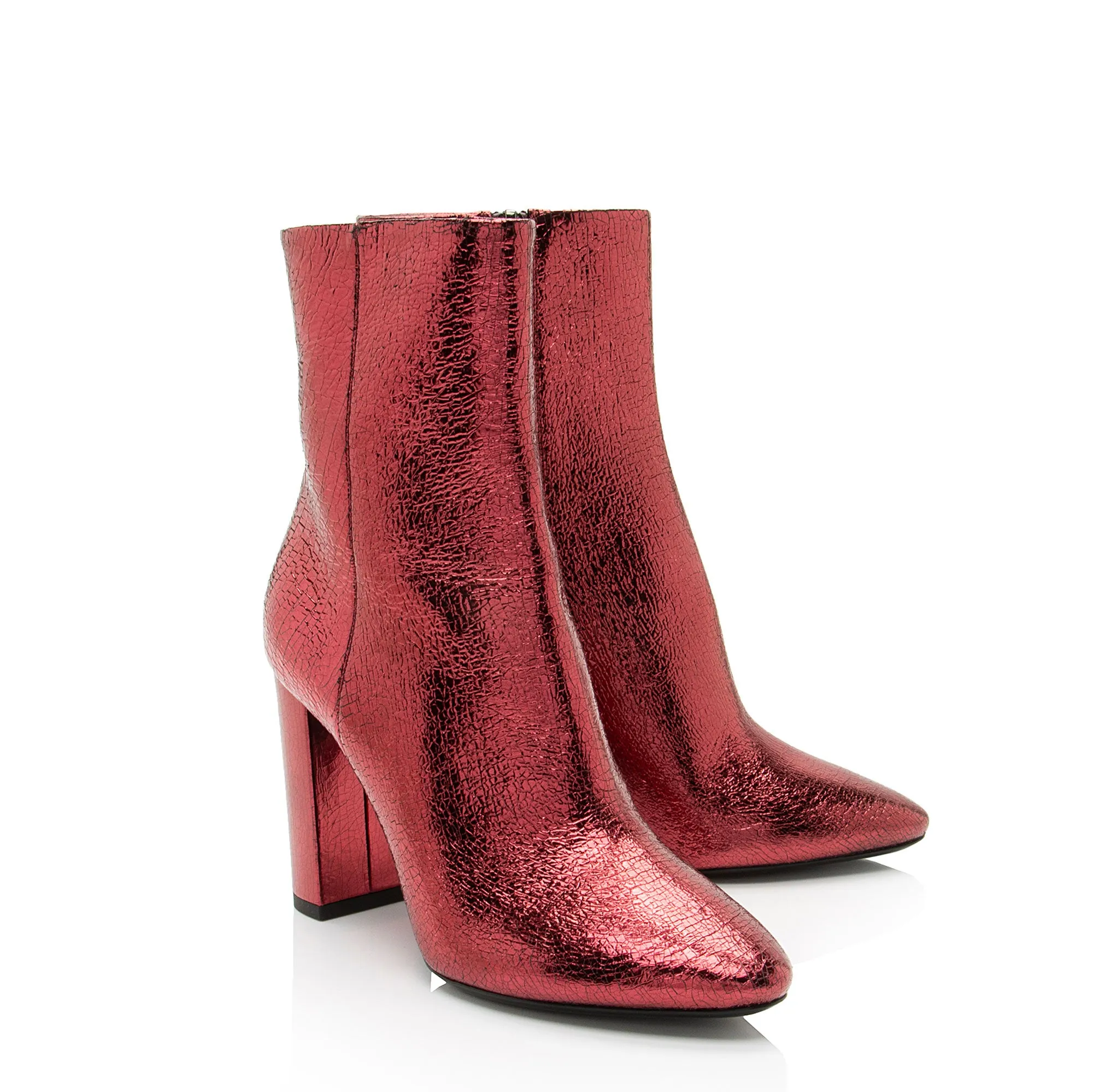 Saint Laurent Metallic Cracked Leather Lou Ankle Boots