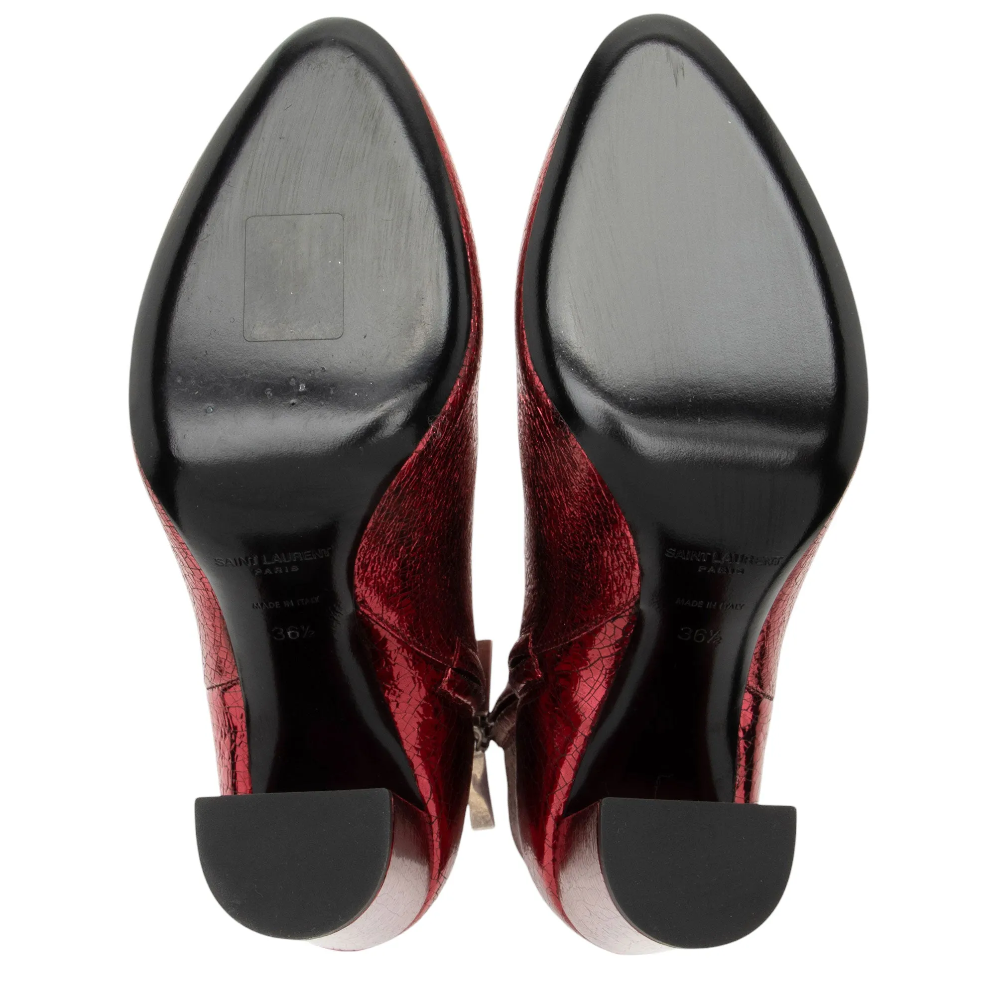 Saint Laurent Metallic Cracked Leather Lou Ankle Boots