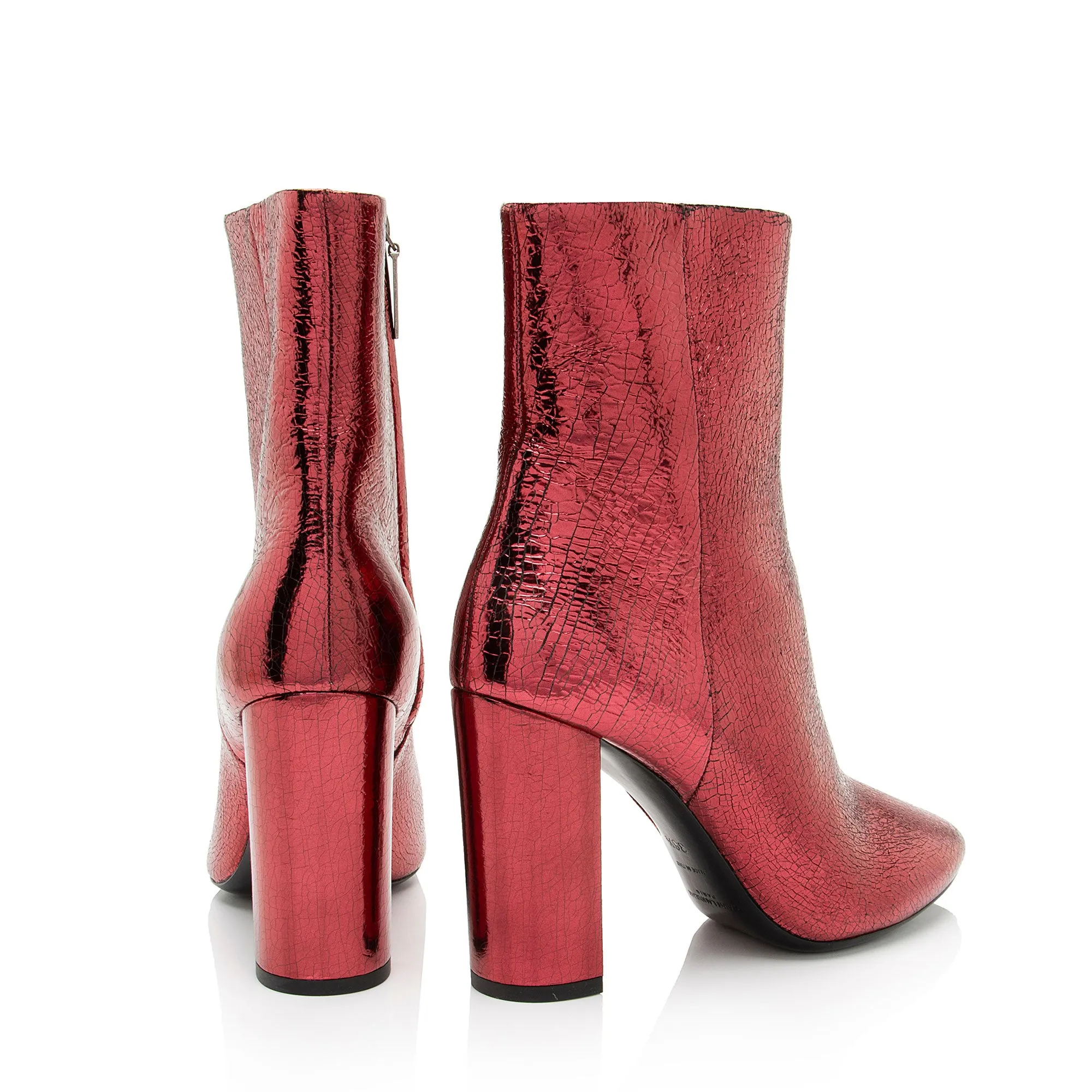 Saint Laurent Metallic Cracked Leather Lou Ankle Boots