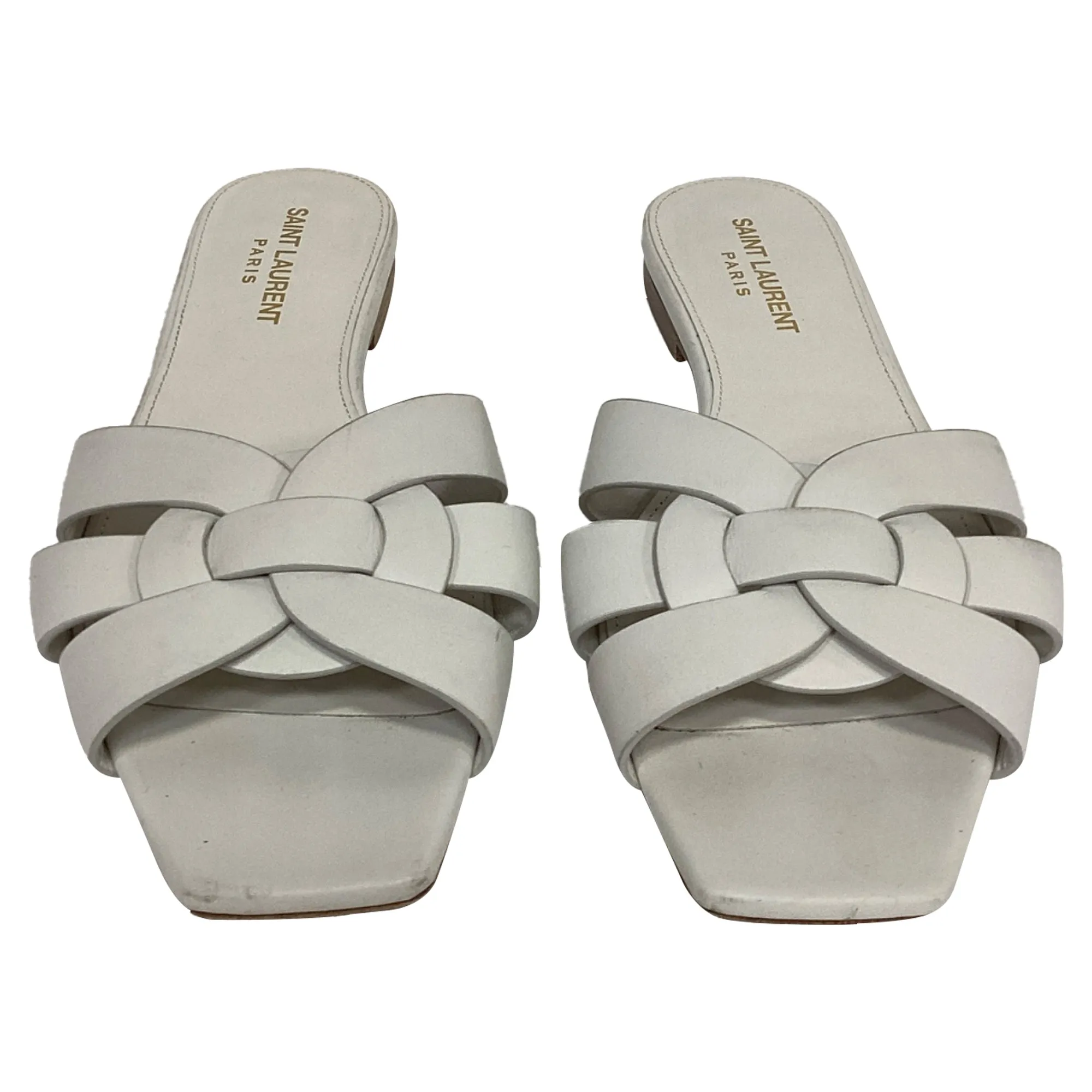 Saint Laurent Tribute Slide Flats in White Leather