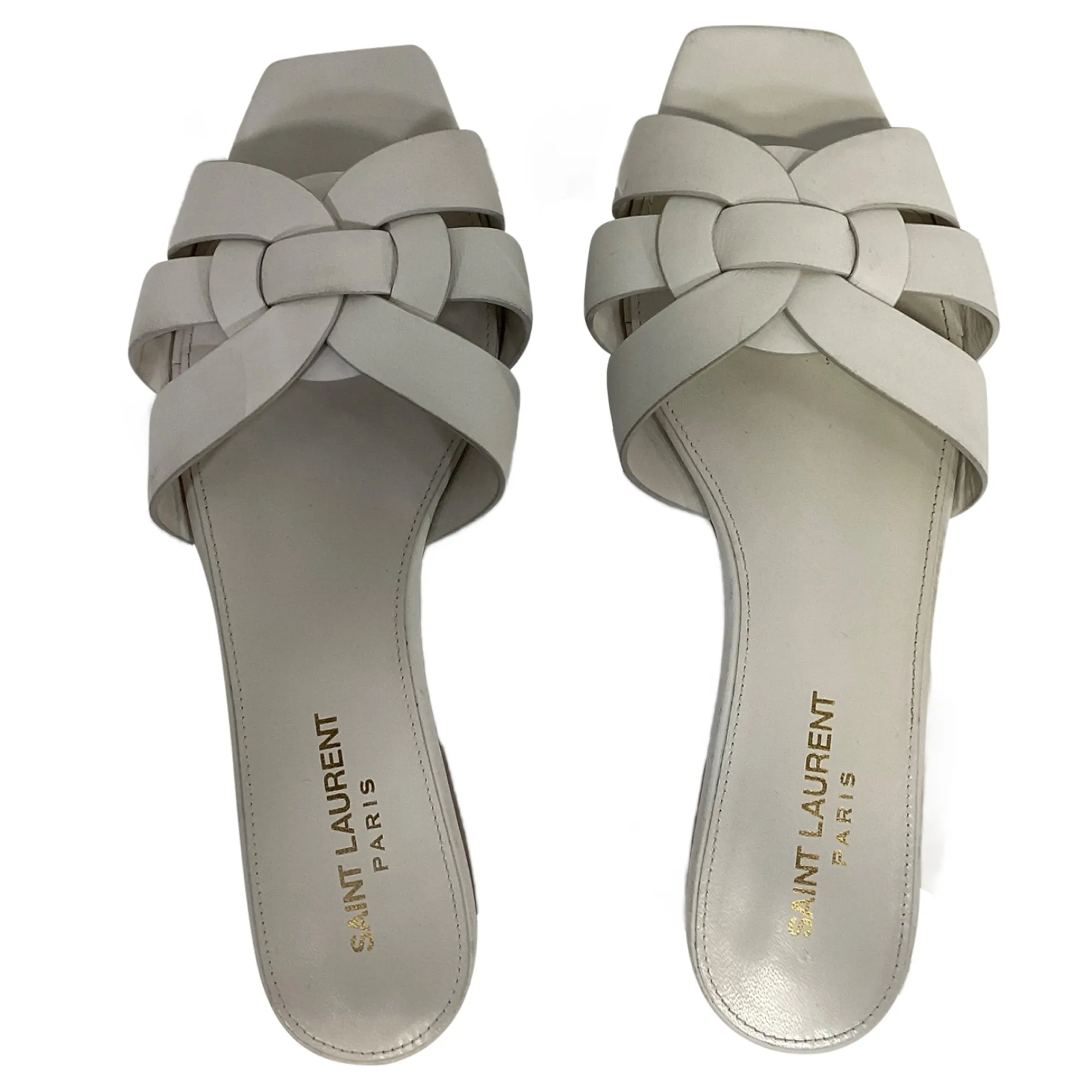 Saint Laurent Tribute Slide Flats in White Leather